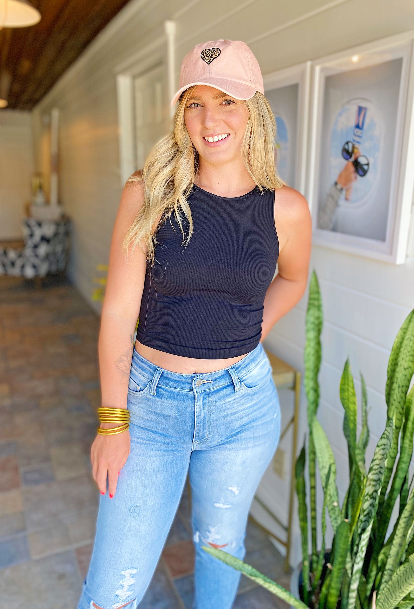 Ribbed High Neck Crop Top in Black