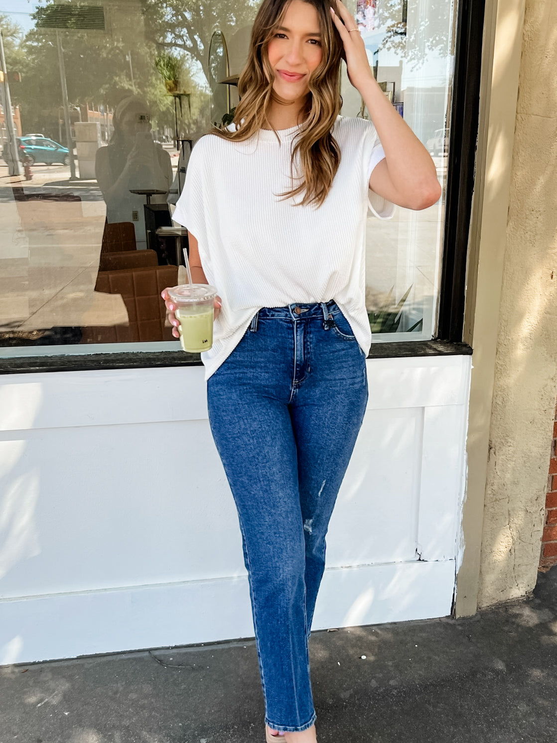 Ribbed Short Sleeve Top - Off White