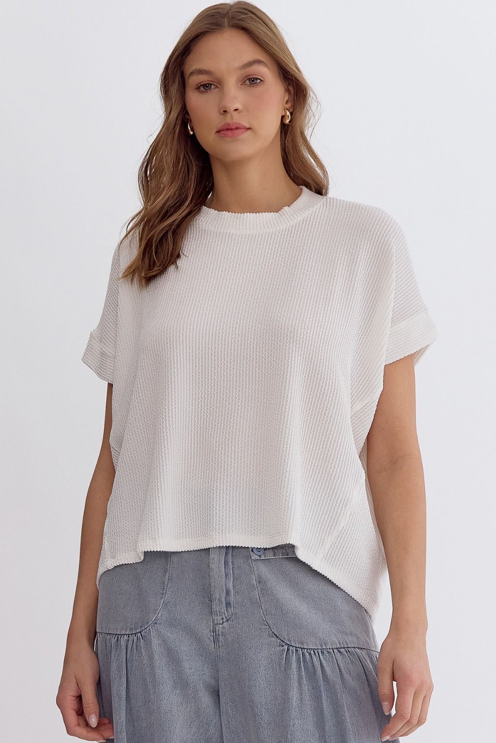 Ribbed Short Sleeve Top - Off White