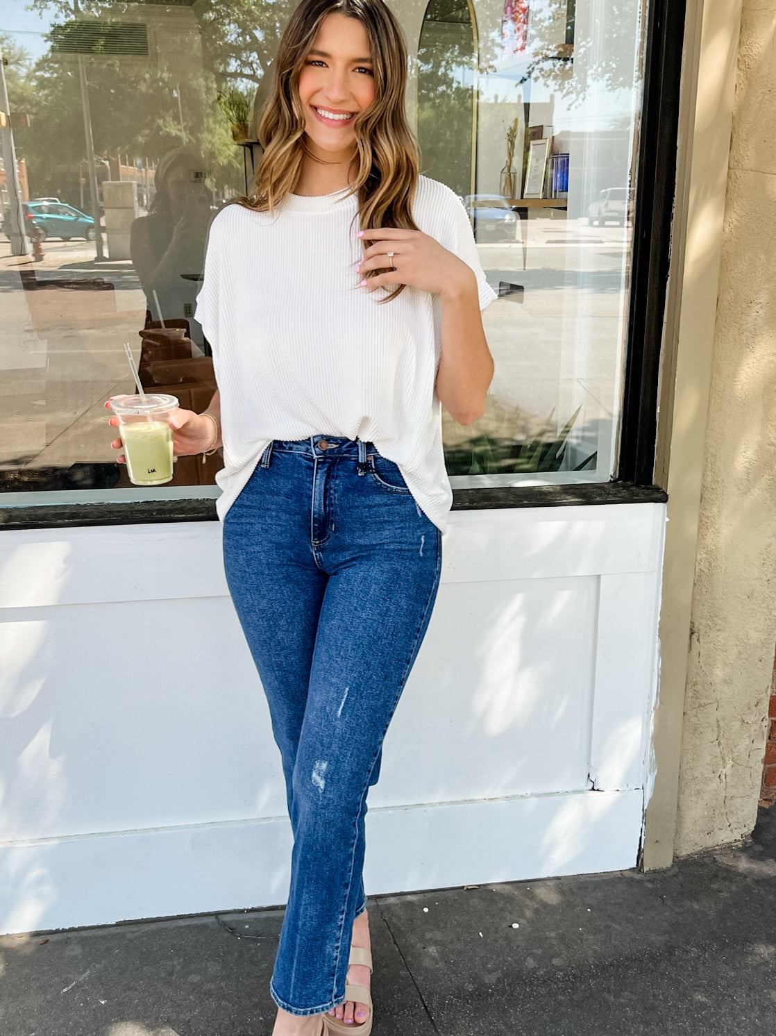 Ribbed Short Sleeve Top - Off White