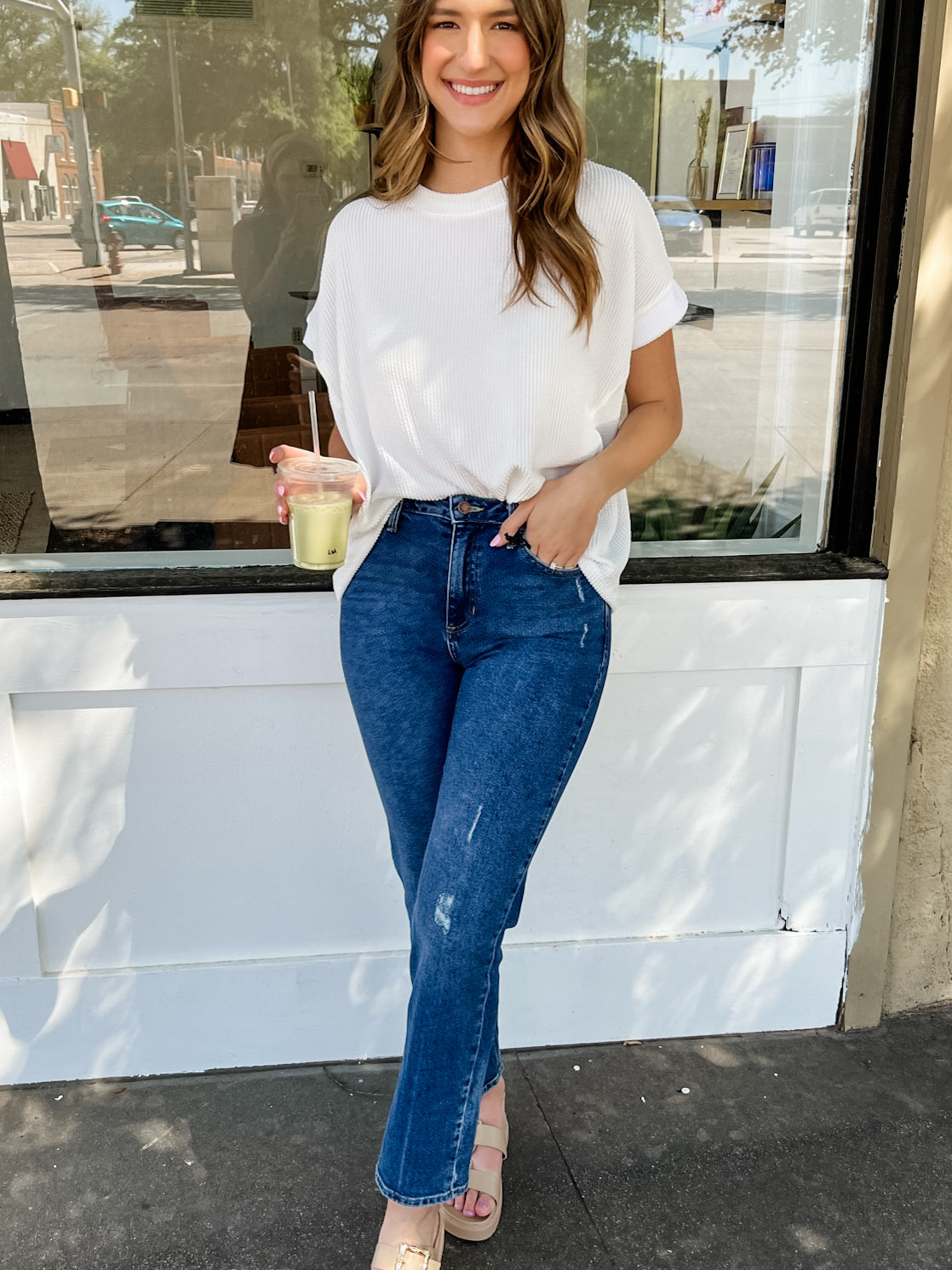 Ribbed Short Sleeve Top - Off White