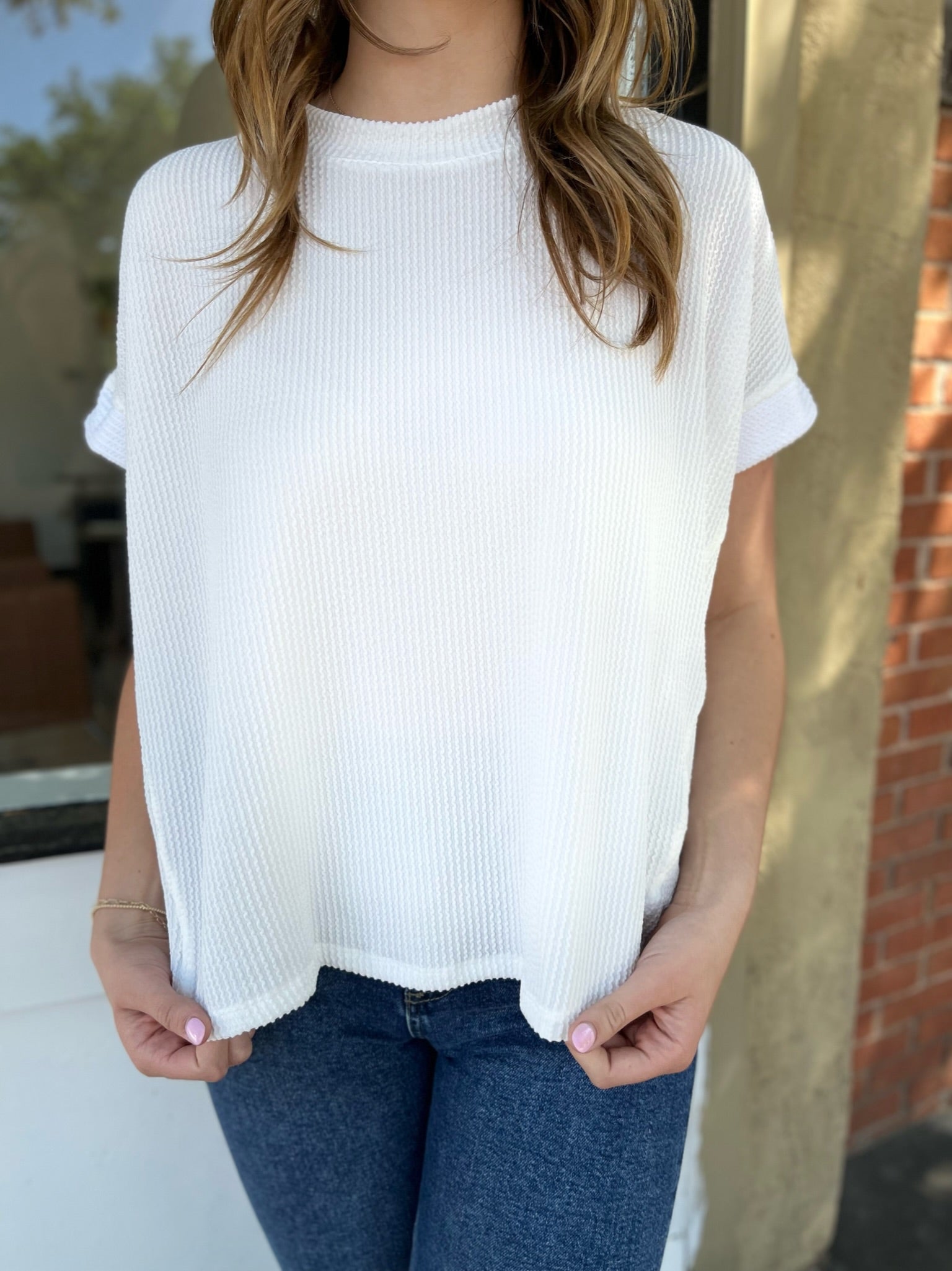 Ribbed Short Sleeve Top - Off White