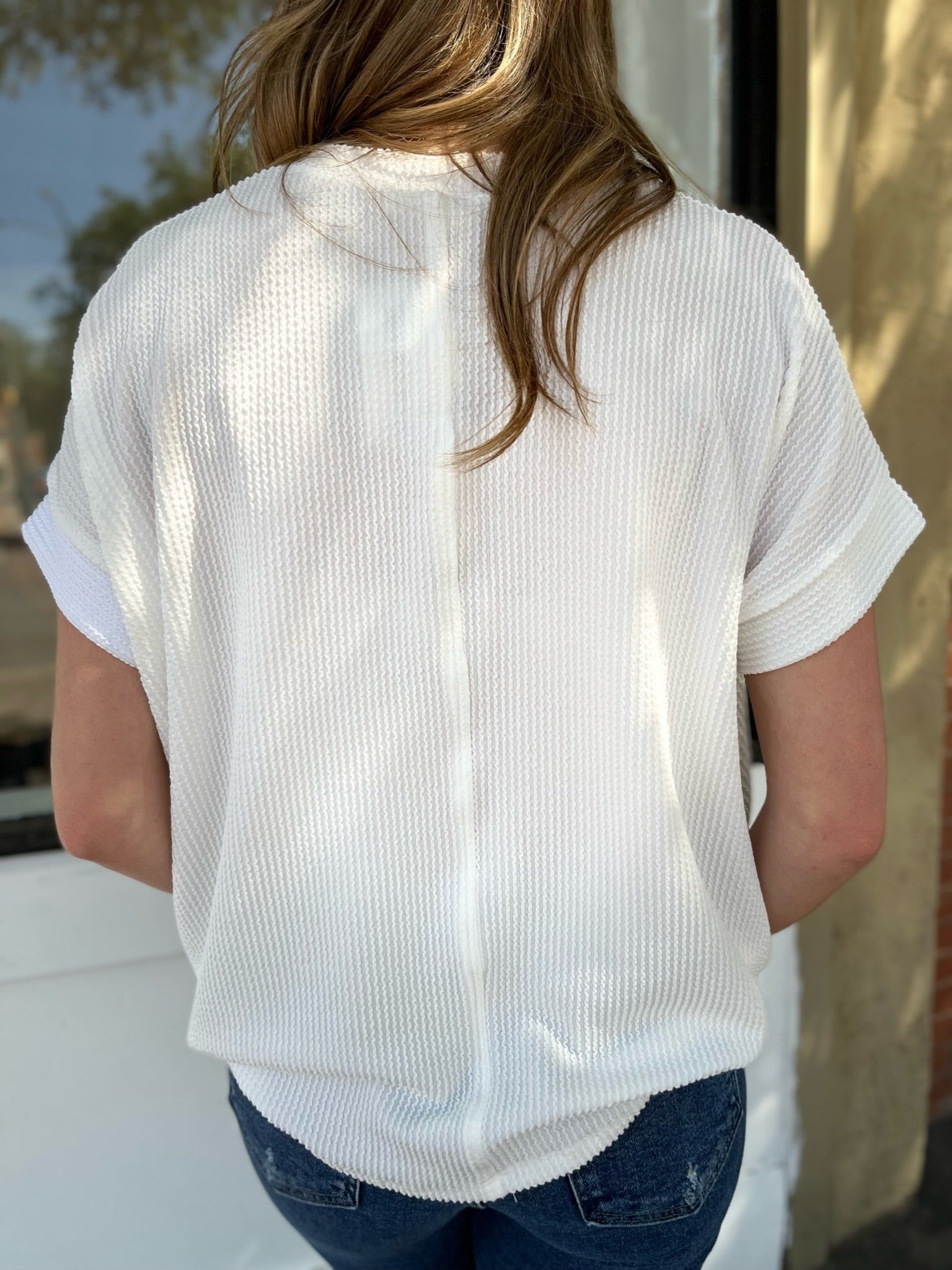 Ribbed Short Sleeve Top - Off White