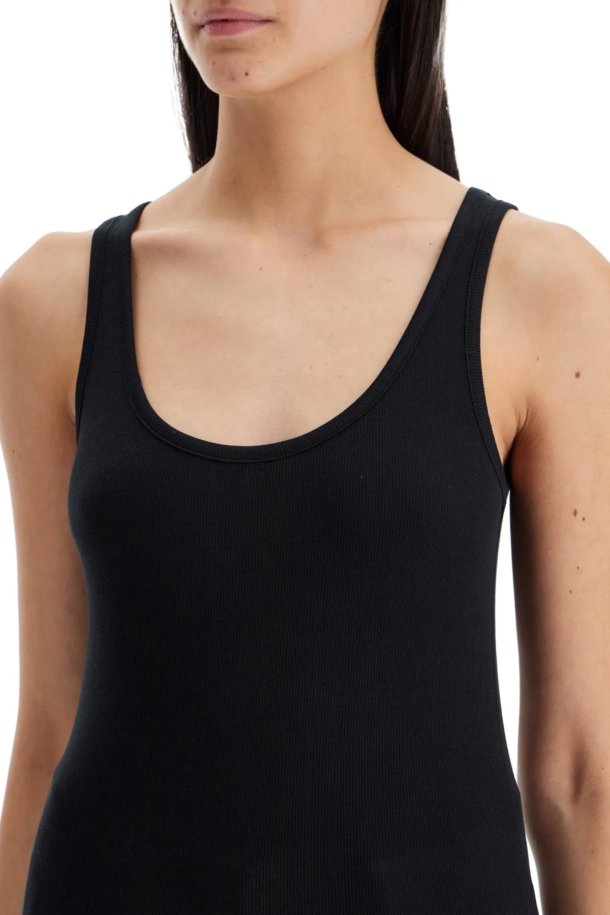 ribbed tank top with spaghetti 241 WRT1053 FB0094 BLACK