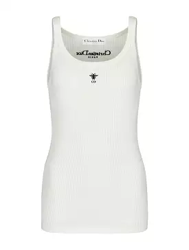 RIBBED WHITE COTTON JERSEY TANK TOP