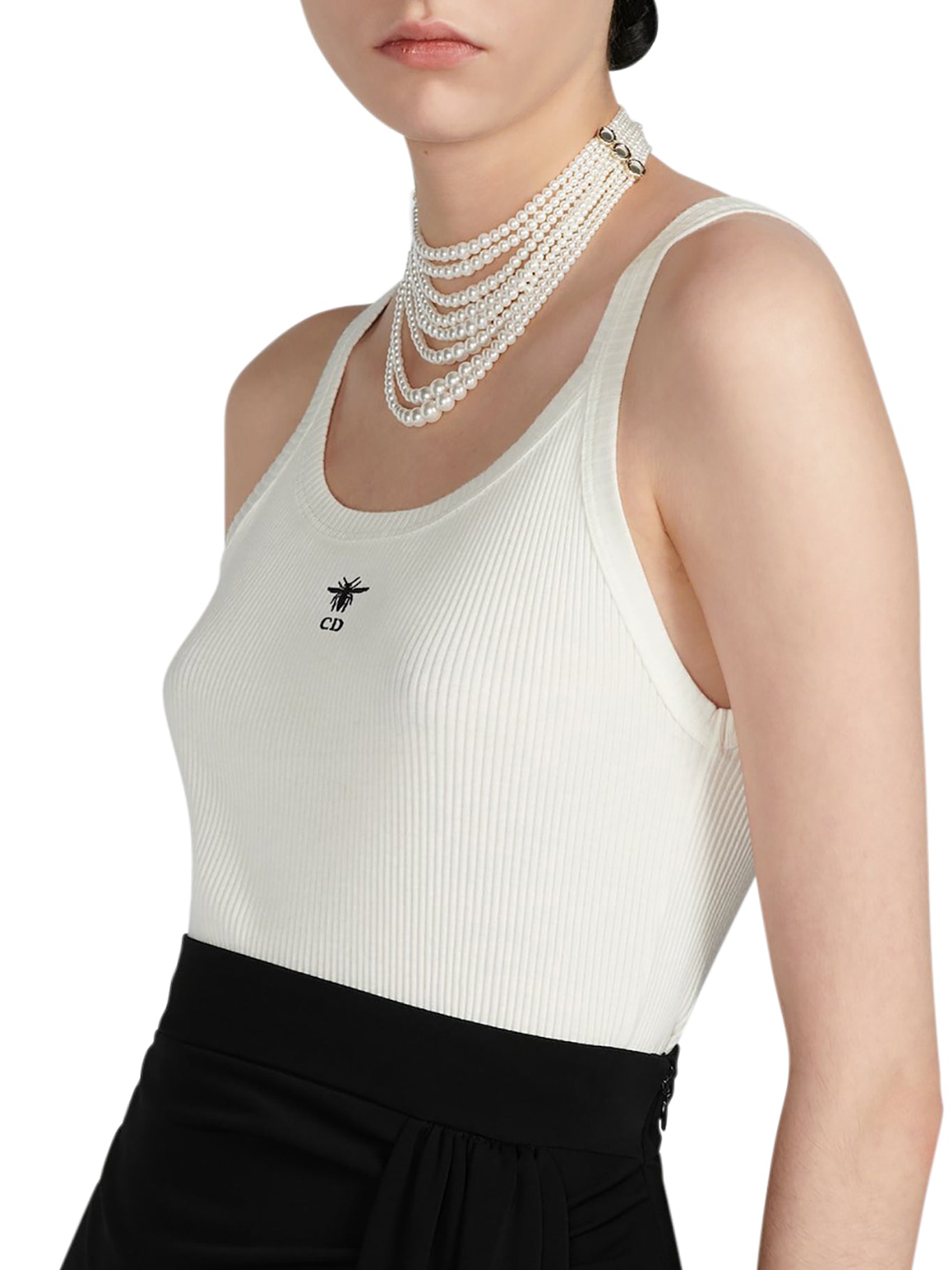 RIBBED WHITE COTTON JERSEY TANK TOP