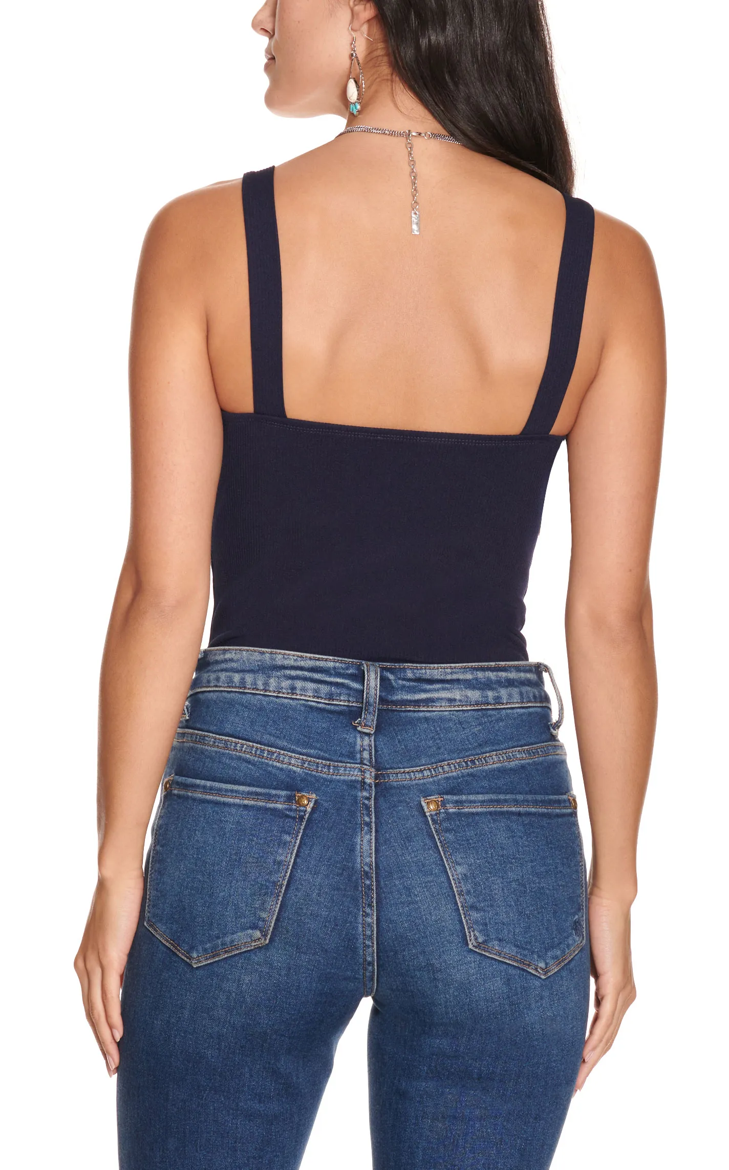 Rockin C Women's Navy Ribbed V-Neck Tank Top Bodysuit