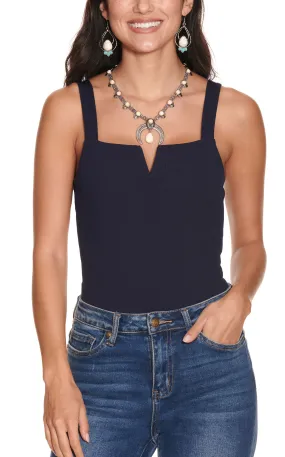 Rockin C Women's Navy Ribbed V-Neck Tank Top Bodysuit