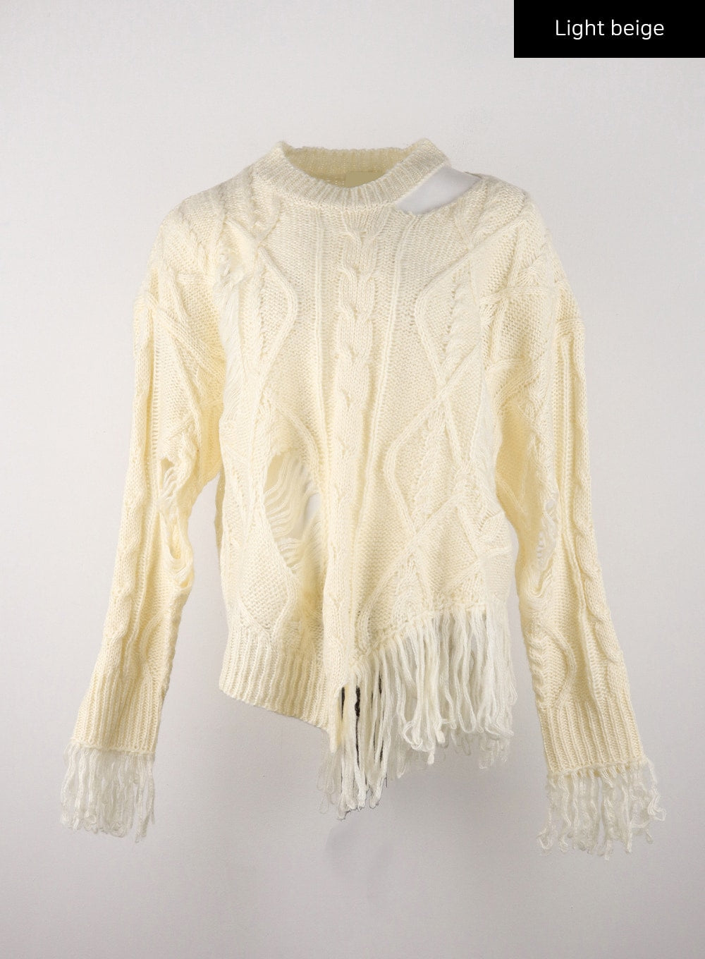 Round Neckline Distressed Knitted Long Sleeve Top CD328