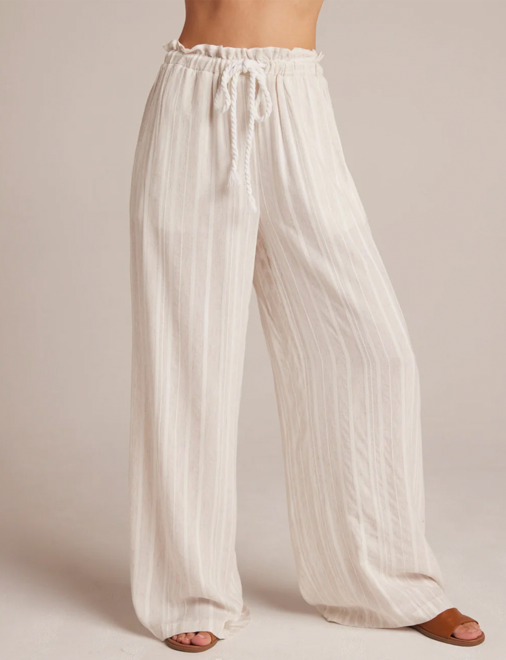 Ruffle Waist Wide Leg, White Sand Stripes