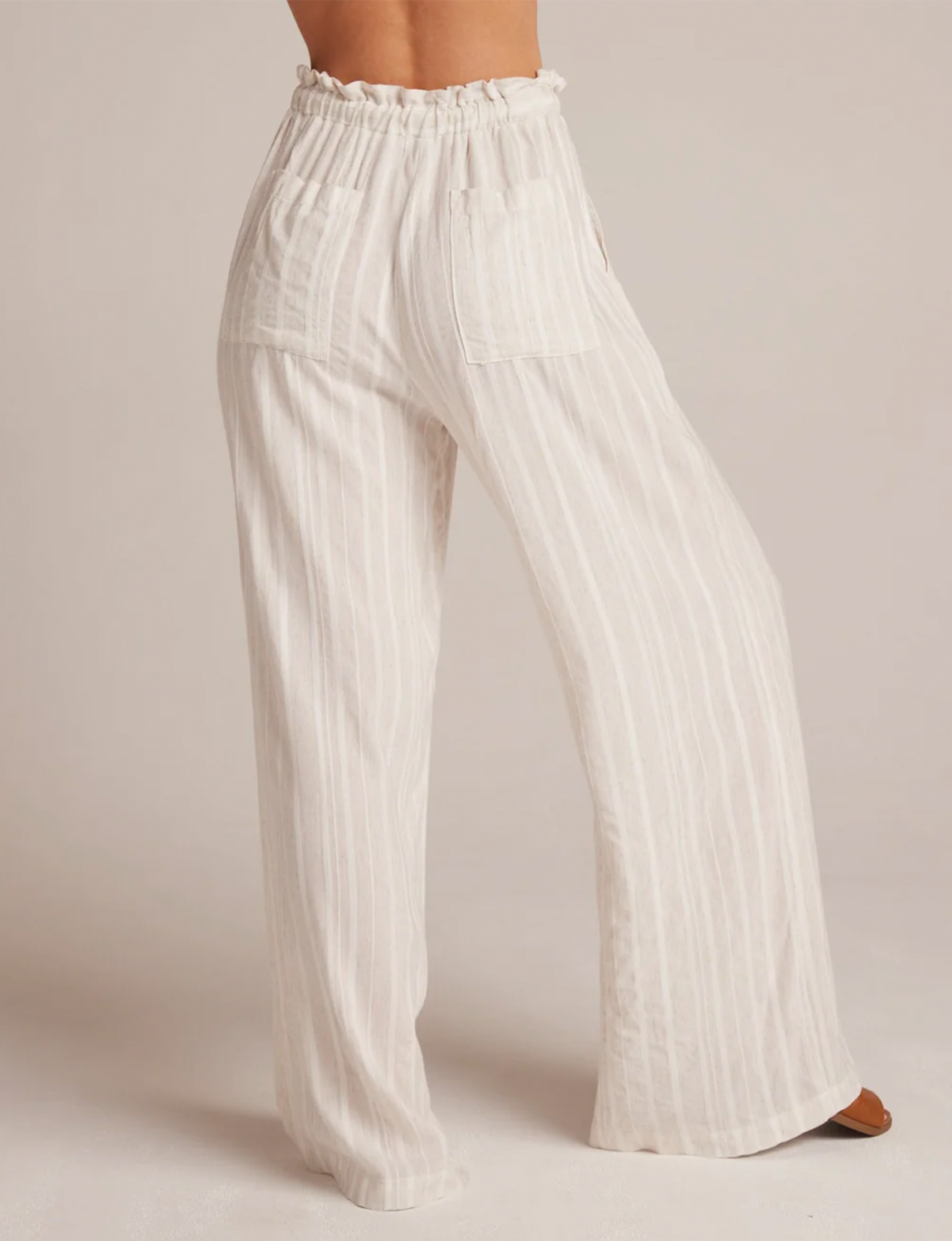 Ruffle Waist Wide Leg, White Sand Stripes