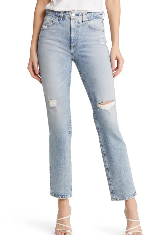 Saige Distressed Ankle Straight Leg Jeans- Apparition