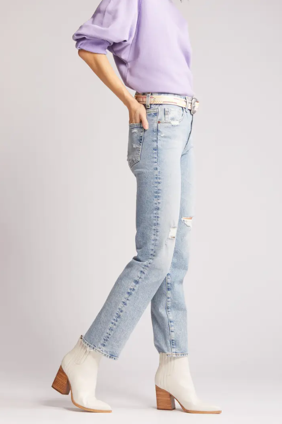 Saige Distressed Ankle Straight Leg Jeans- Apparition