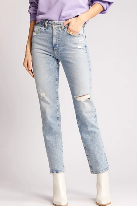 Saige Distressed Ankle Straight Leg Jeans- Apparition