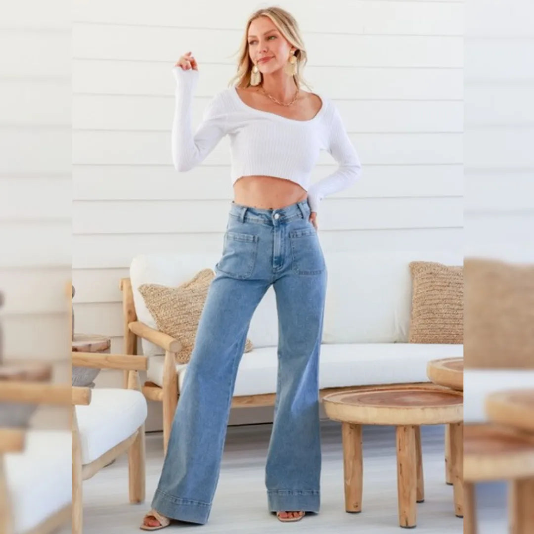 Sailor Wide Leg Pocket Jeans - Light Blue