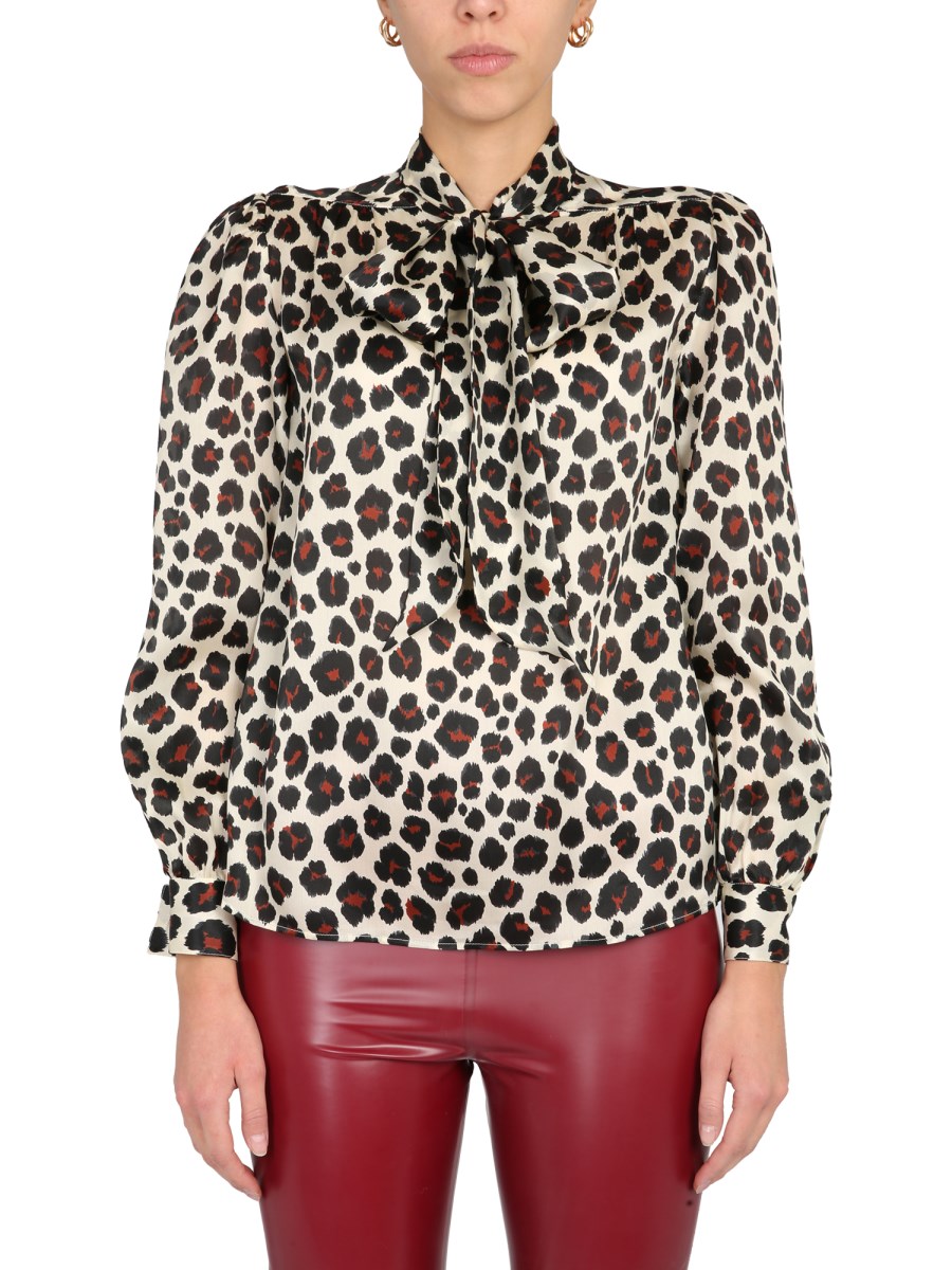 SAINT LAURENT    LEOPARD PRINT SILK MUSLIN SHIRT