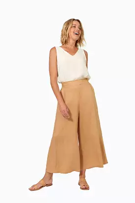 SALE -  La Vie Crop Linen Pant - Caramel