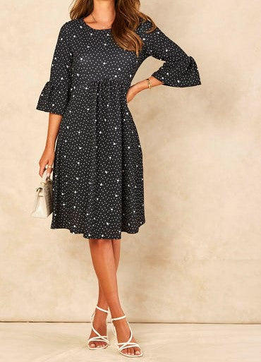 Signage Flute Sleeve Star And Spot Printed Skater Dress