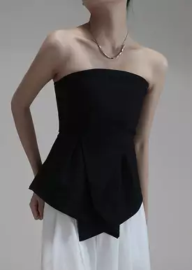 Slim Fit Black Asymmetrical Cold Shoulder Cotton Chest Wrapping Top Sleeveless AB1038