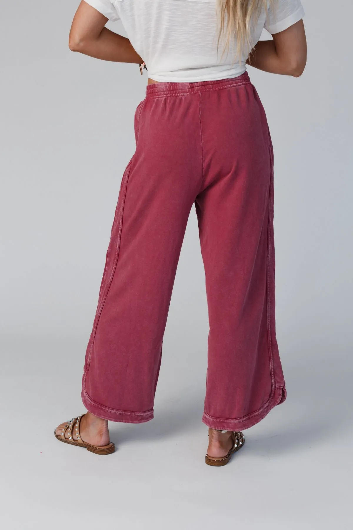 So Comfy Wide Leg Pant Cropped Length - Burgundy