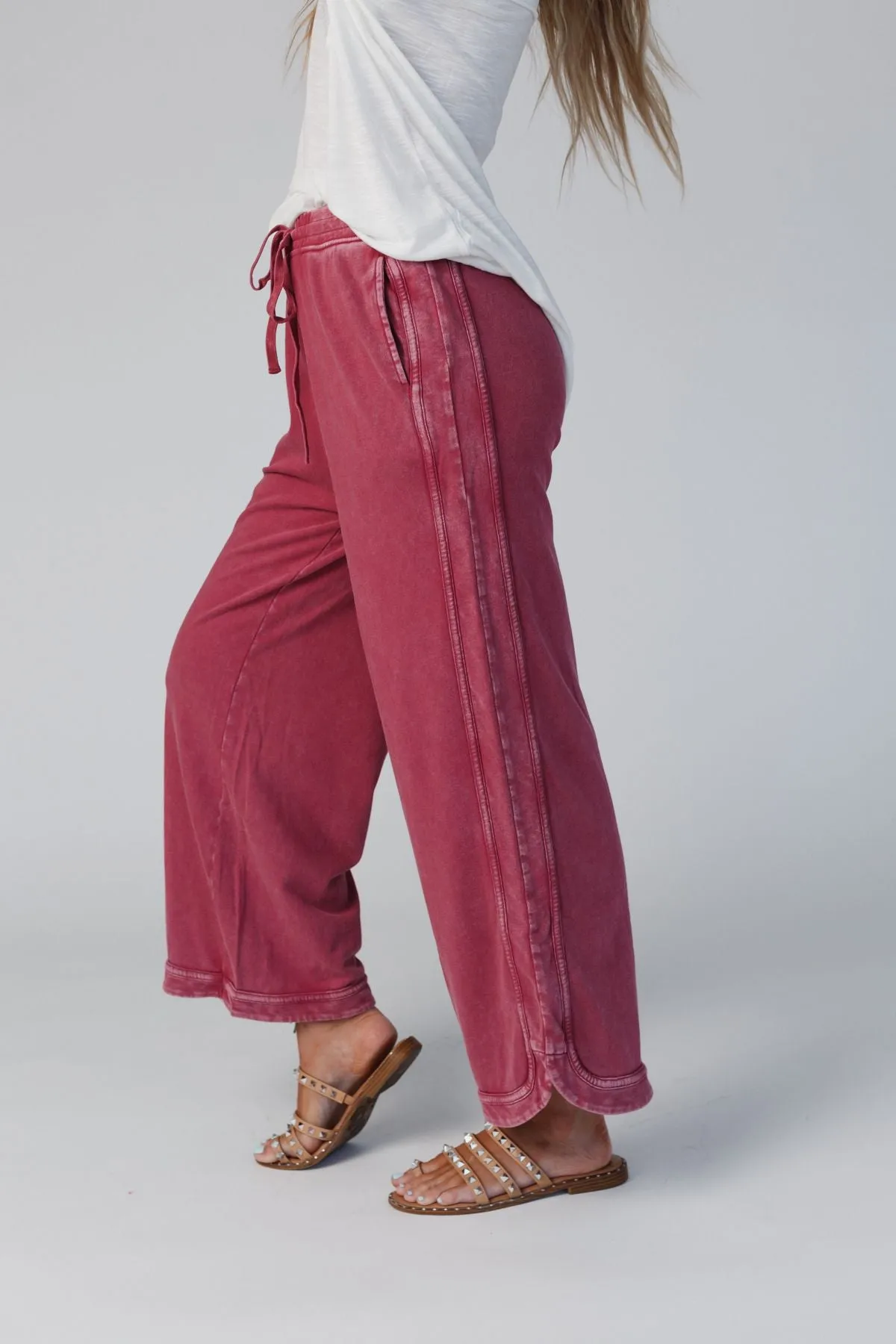 So Comfy Wide Leg Pant Cropped Length - Burgundy