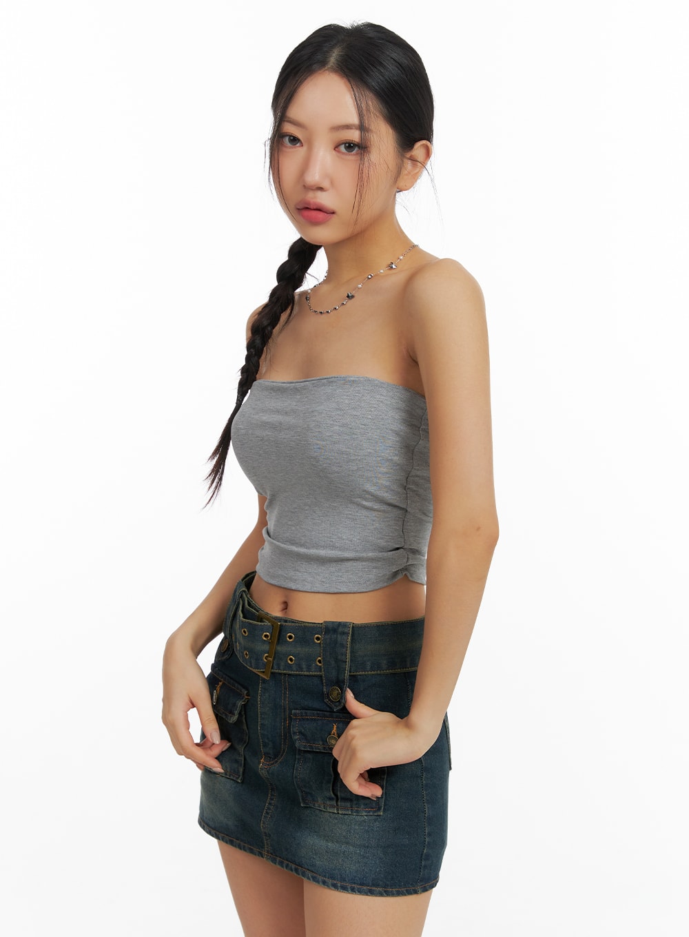 Solid Strapless Crop Top CF426