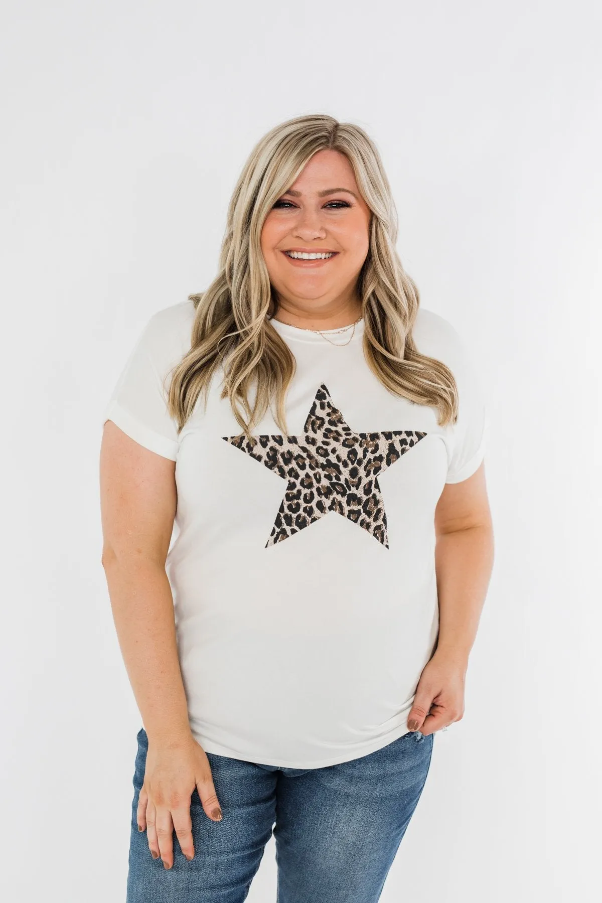 Spice It Up Leopard Print Star Top- Ivory