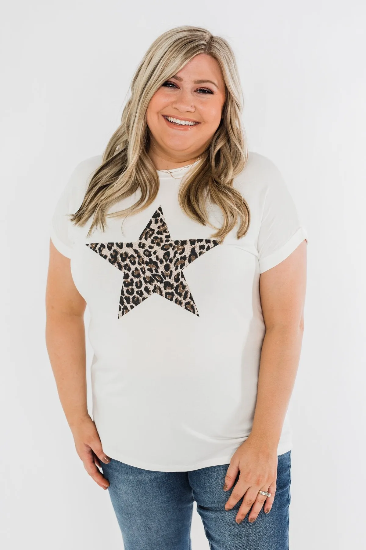 Spice It Up Leopard Print Star Top- Ivory