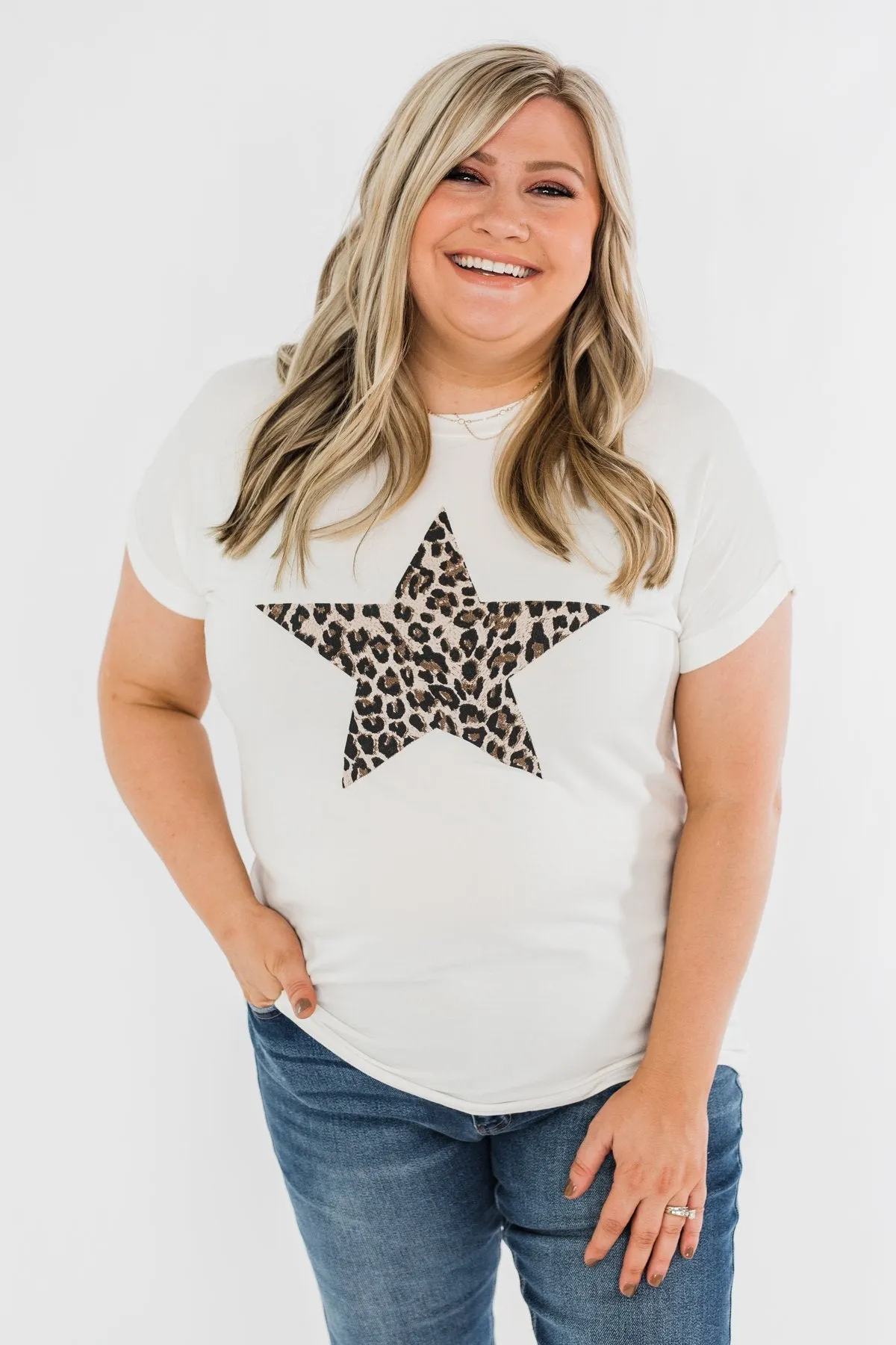 Spice It Up Leopard Print Star Top- Ivory