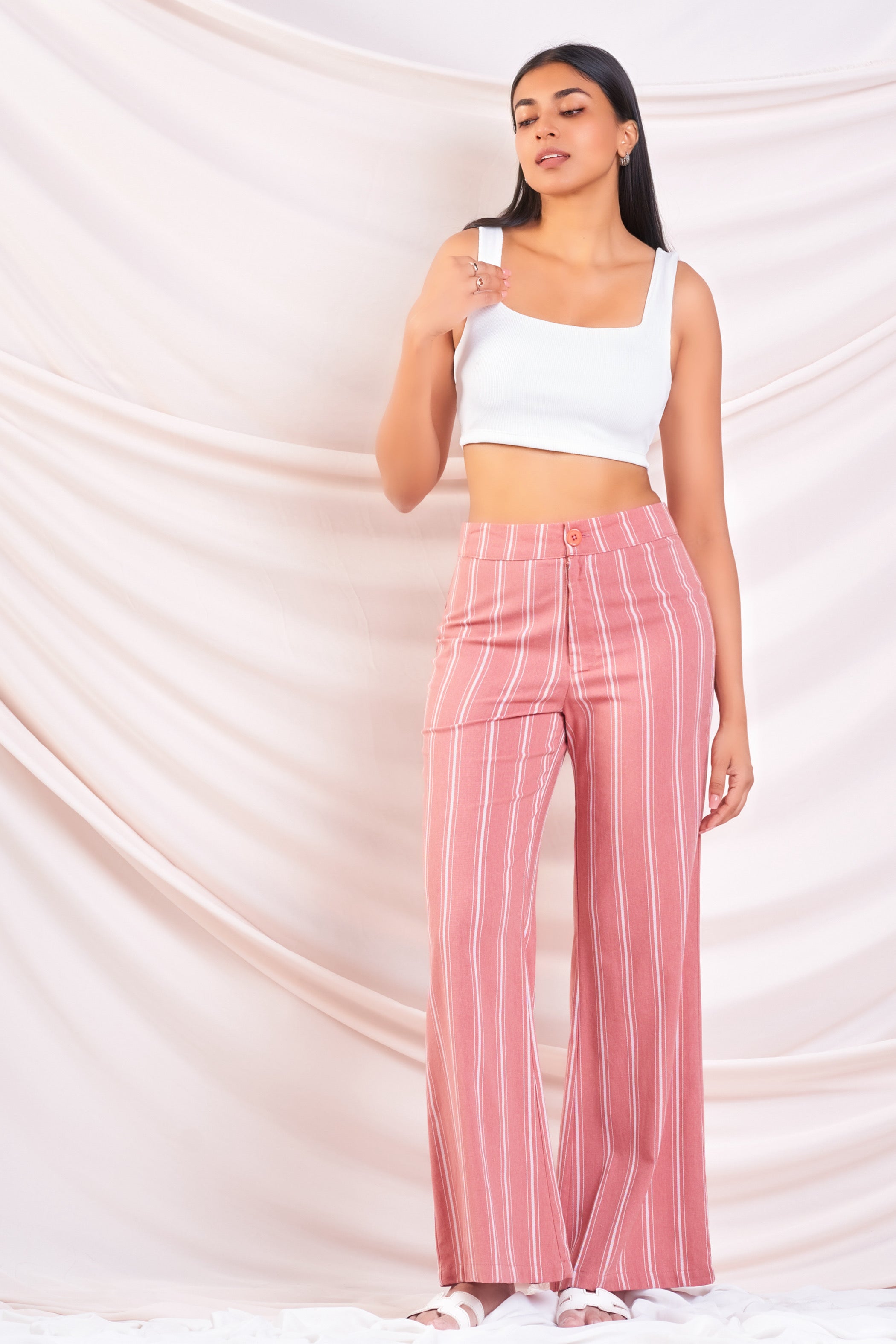 Stripe Flared Linen Pant