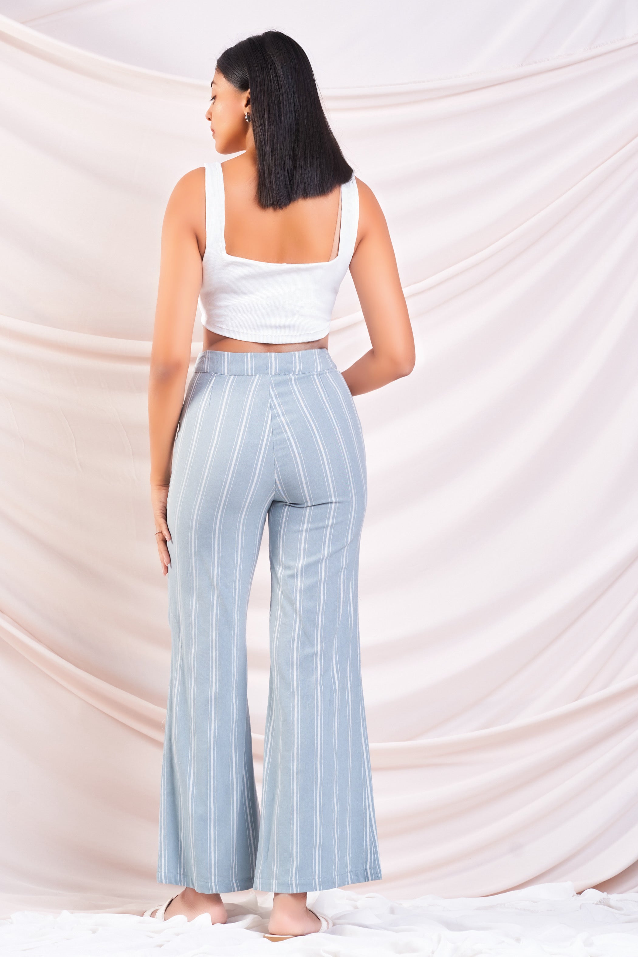 Stripe Flared Linen Pant