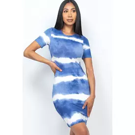 Stripe Tie-dye Printed Midi Dress