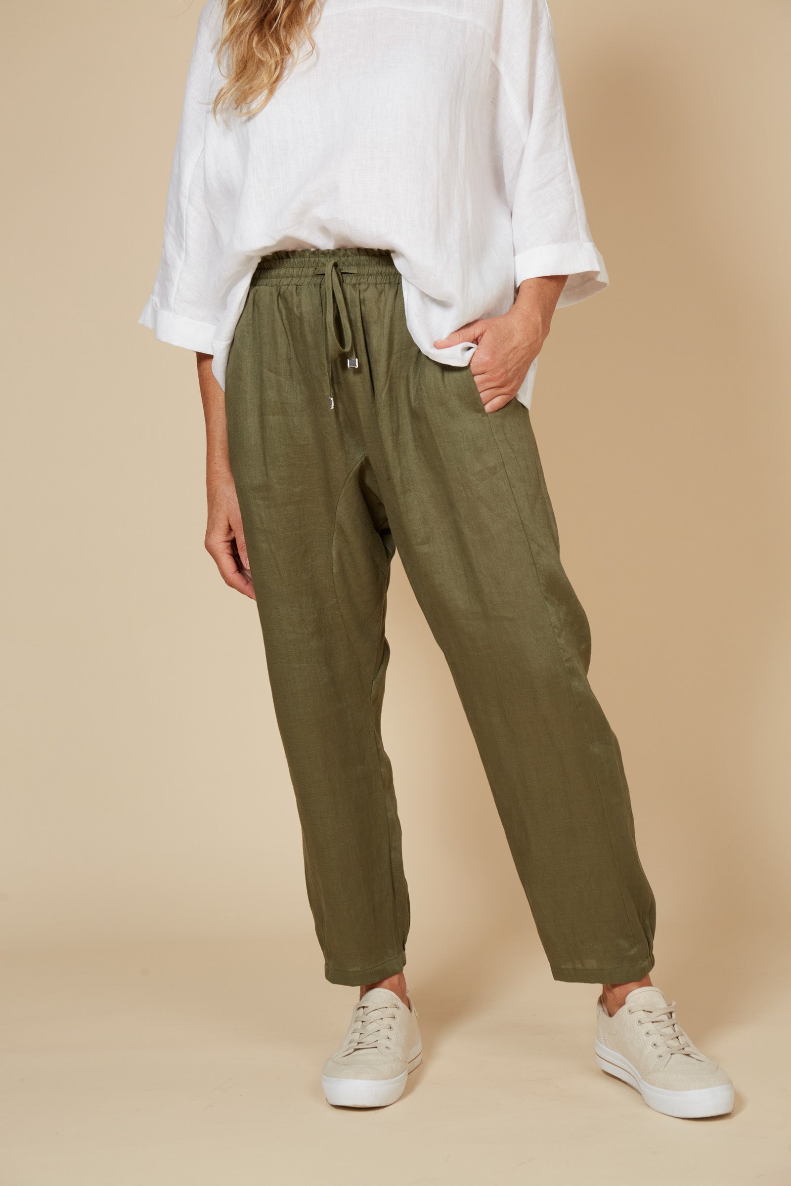 Studio Relaxed Linen Pant - Khaki