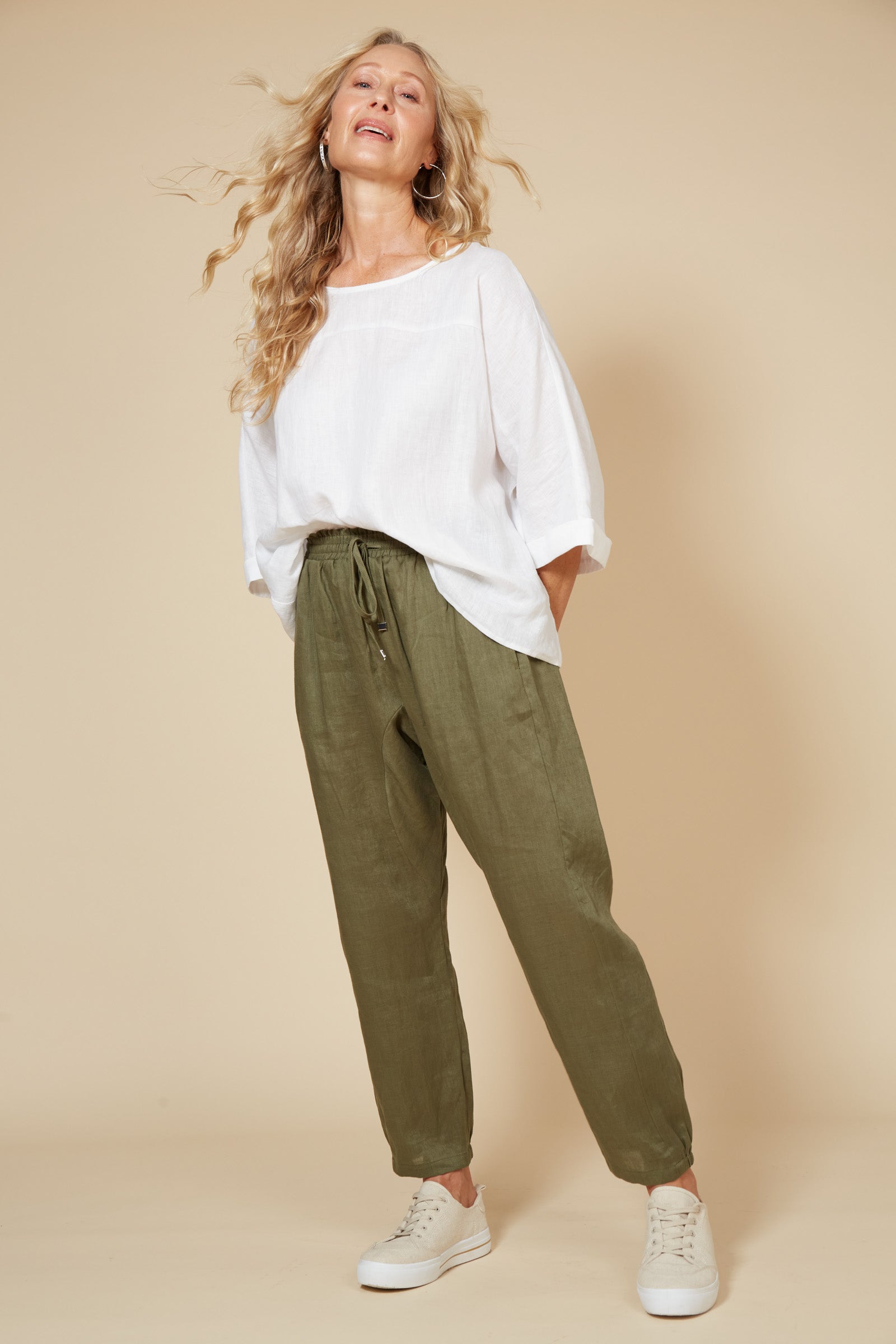 Studio Relaxed Linen Pant - Khaki