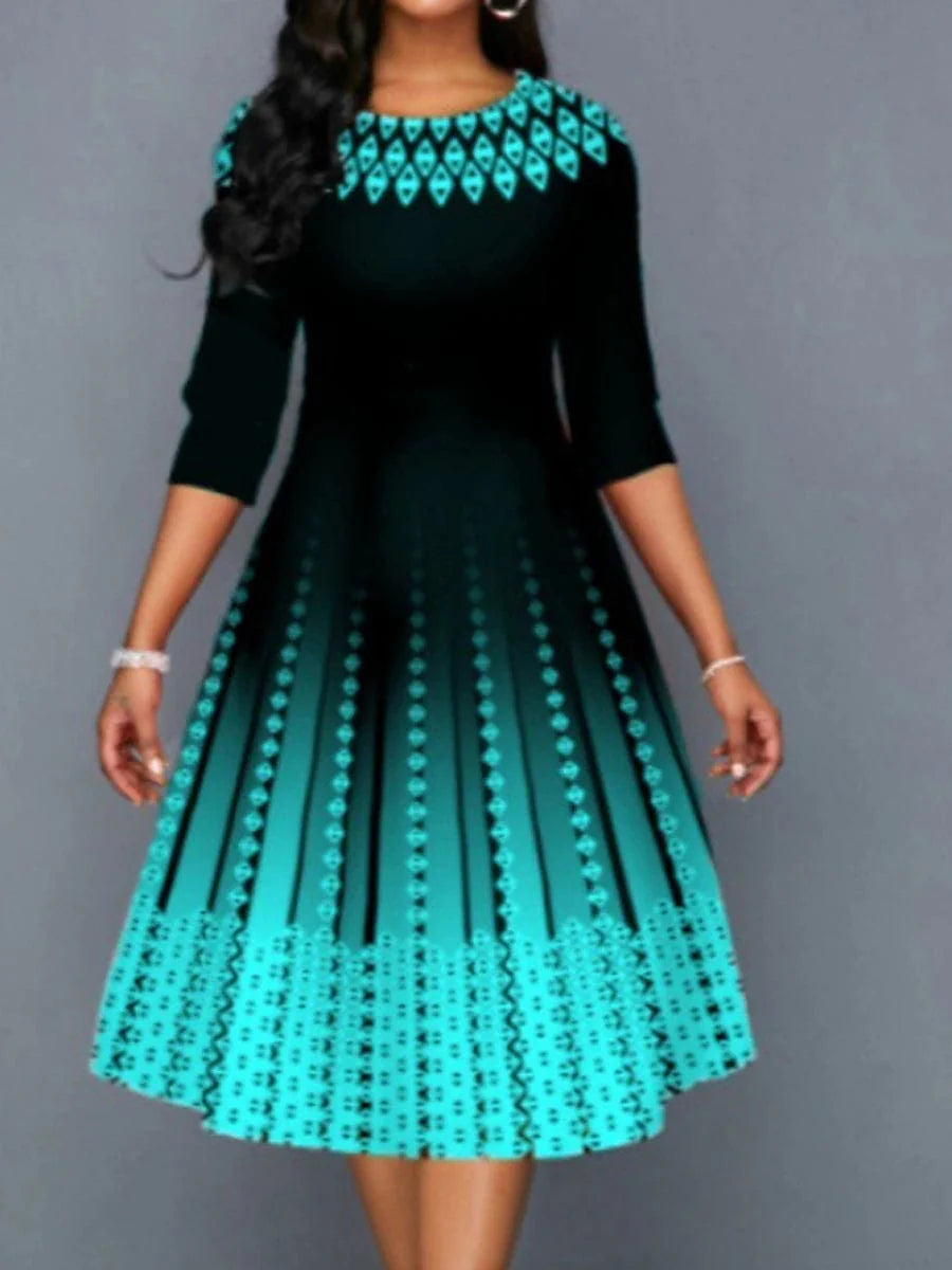 Stylish Plus Size Geometric Print Midi Dress for Winter Parties