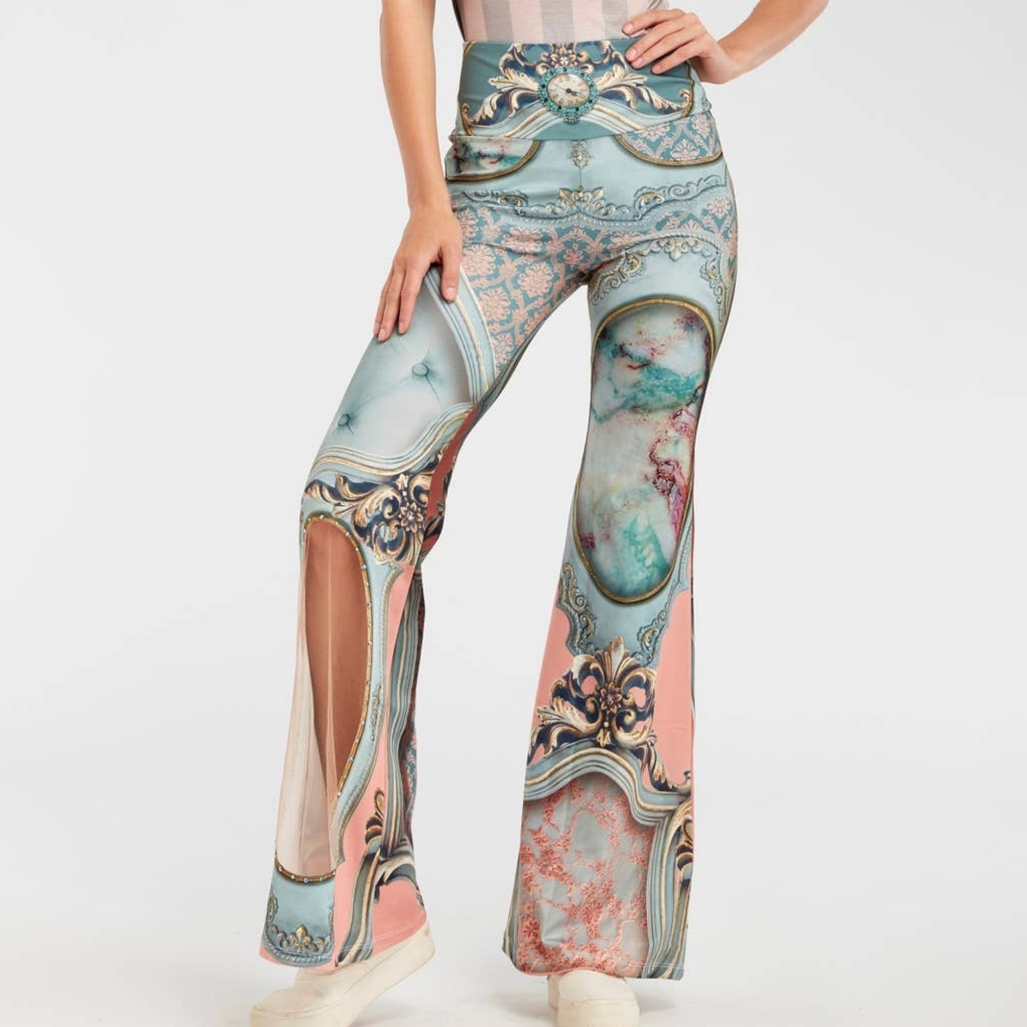 The Art of Fashion Pretty In Pink Blue Flare Leg Pants