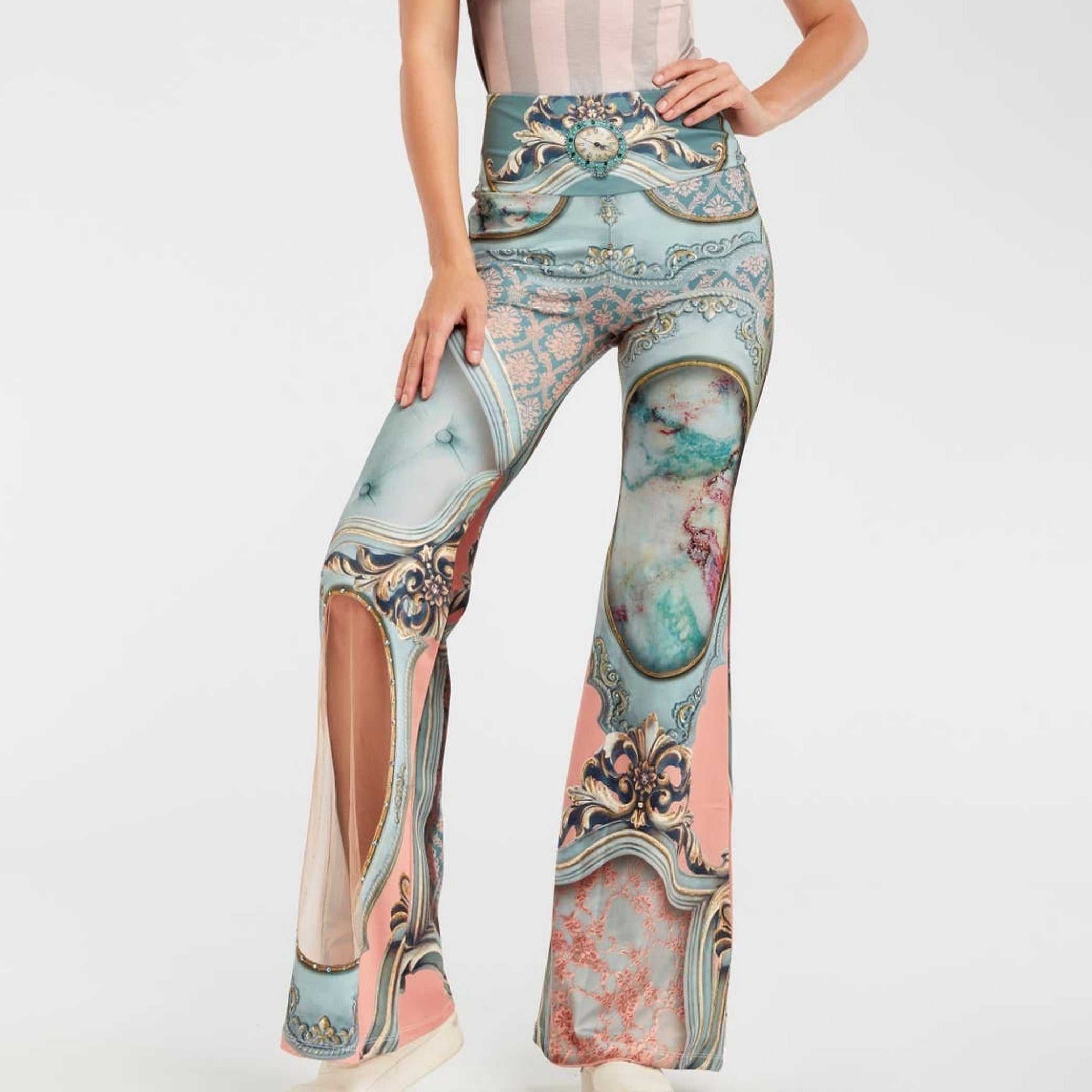 The Art of Fashion Pretty In Pink Blue Flare Leg Pants