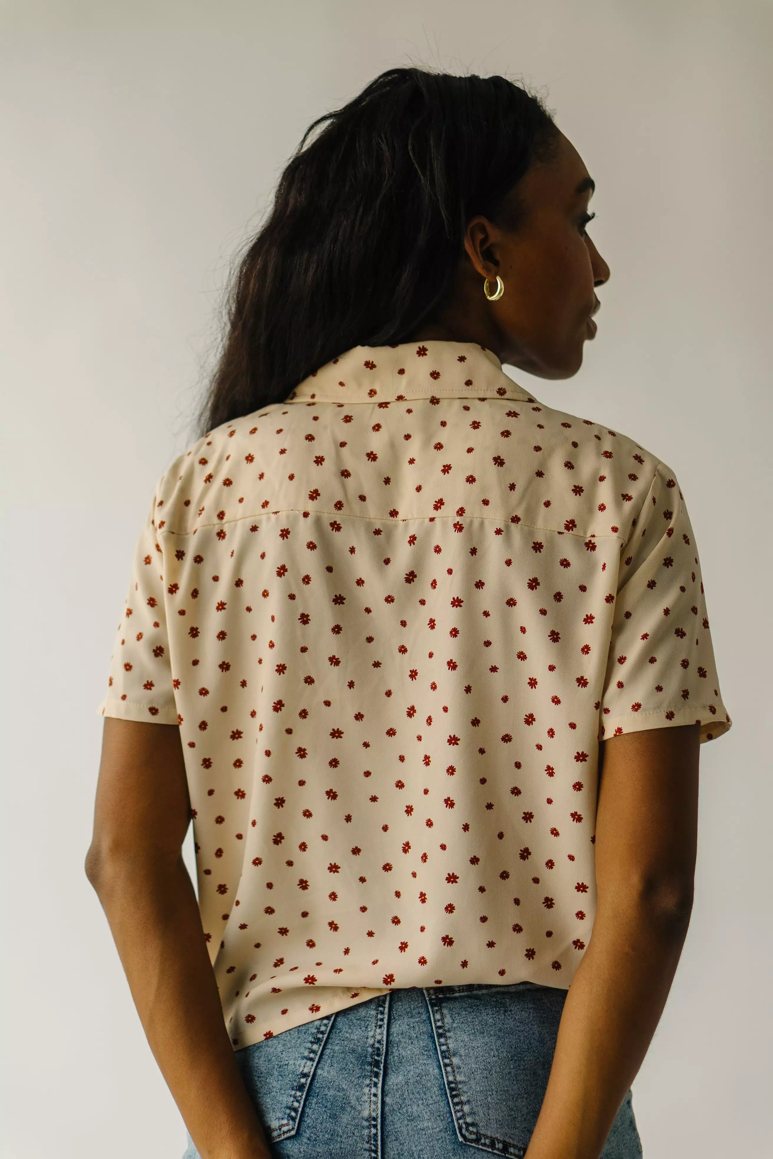 The Cantril Floral Patterned Button-Up Blouse in Light Taupe