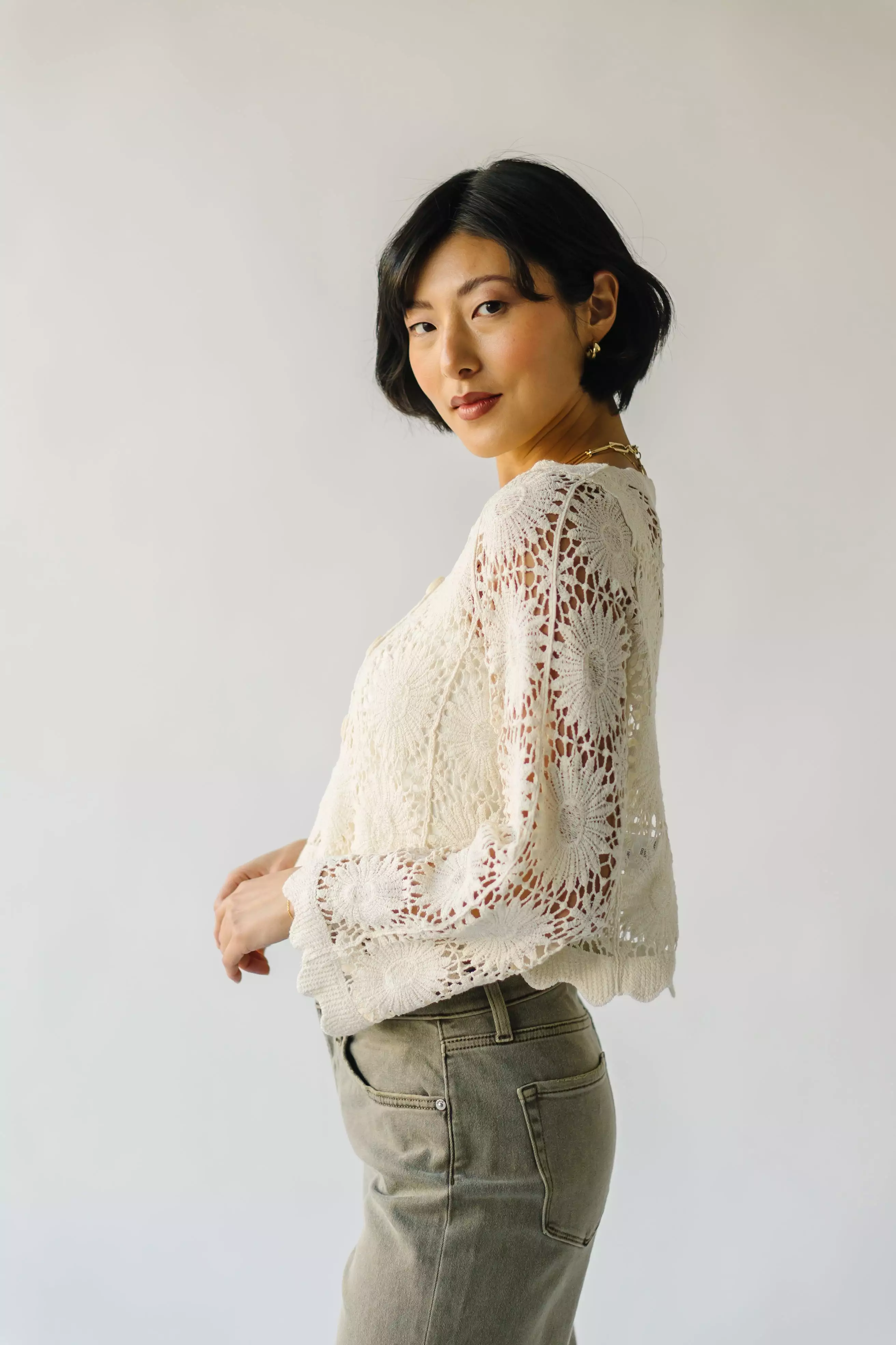 The Downey Crochet Cardigan in Natural