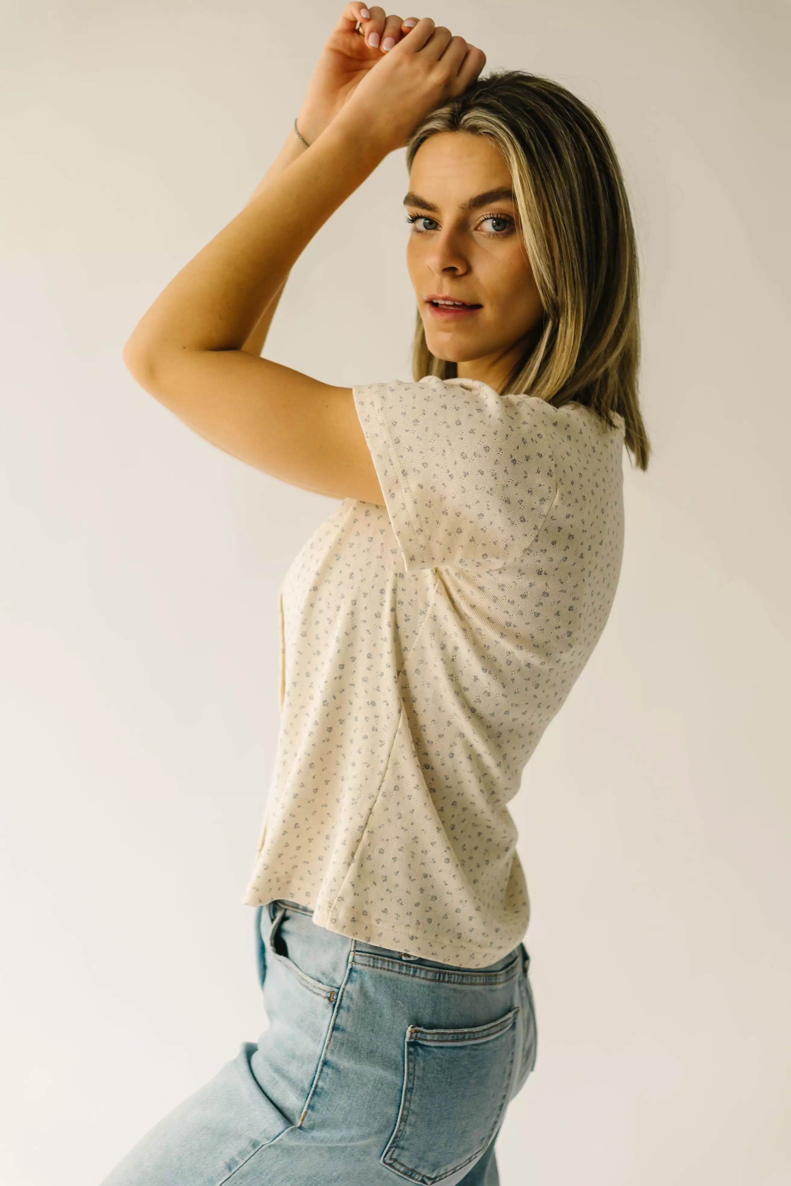 The Fennville Ditsy Floral Blouse in Cream