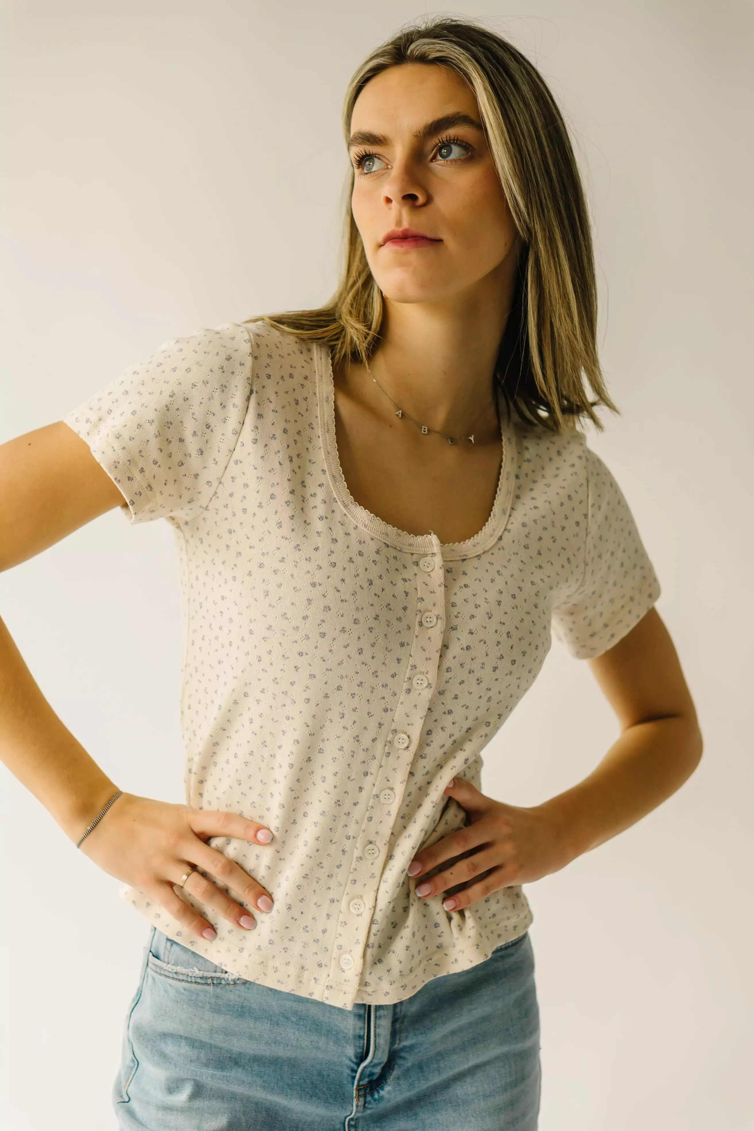 The Fennville Ditsy Floral Blouse in Cream