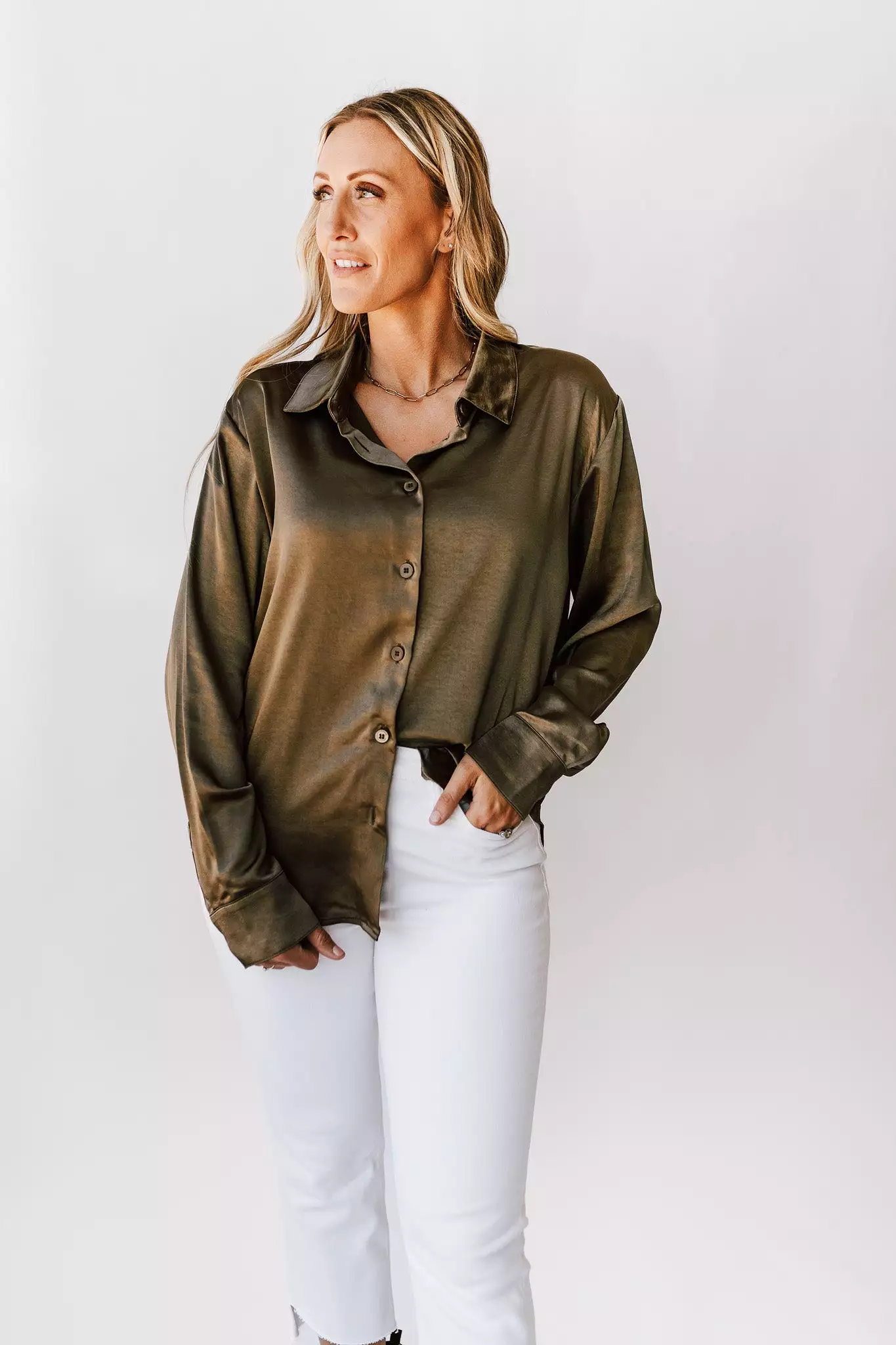 The Flade Satin Blouse in Olive