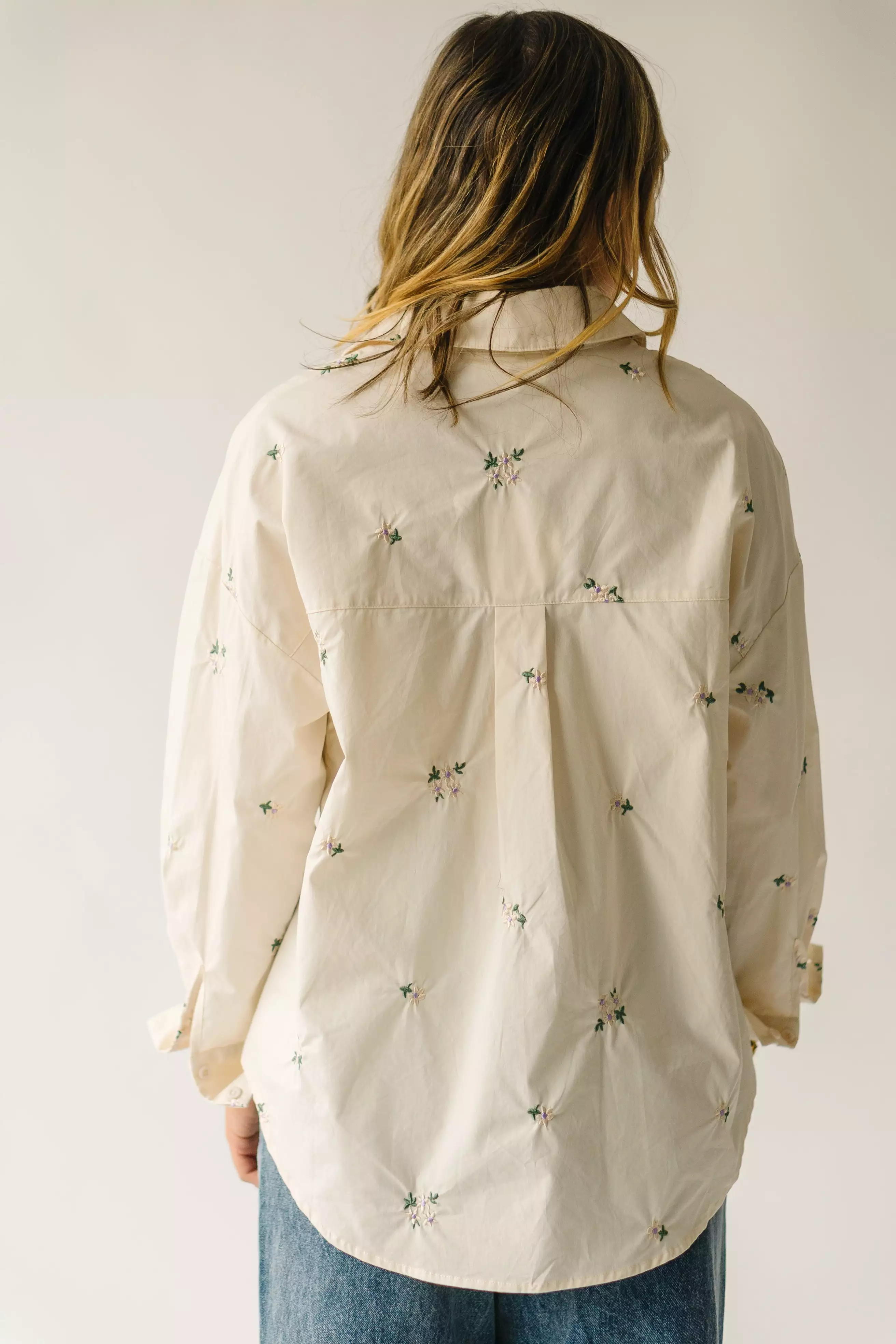 The Holloman Embroidered Poplin Blouse in Cream