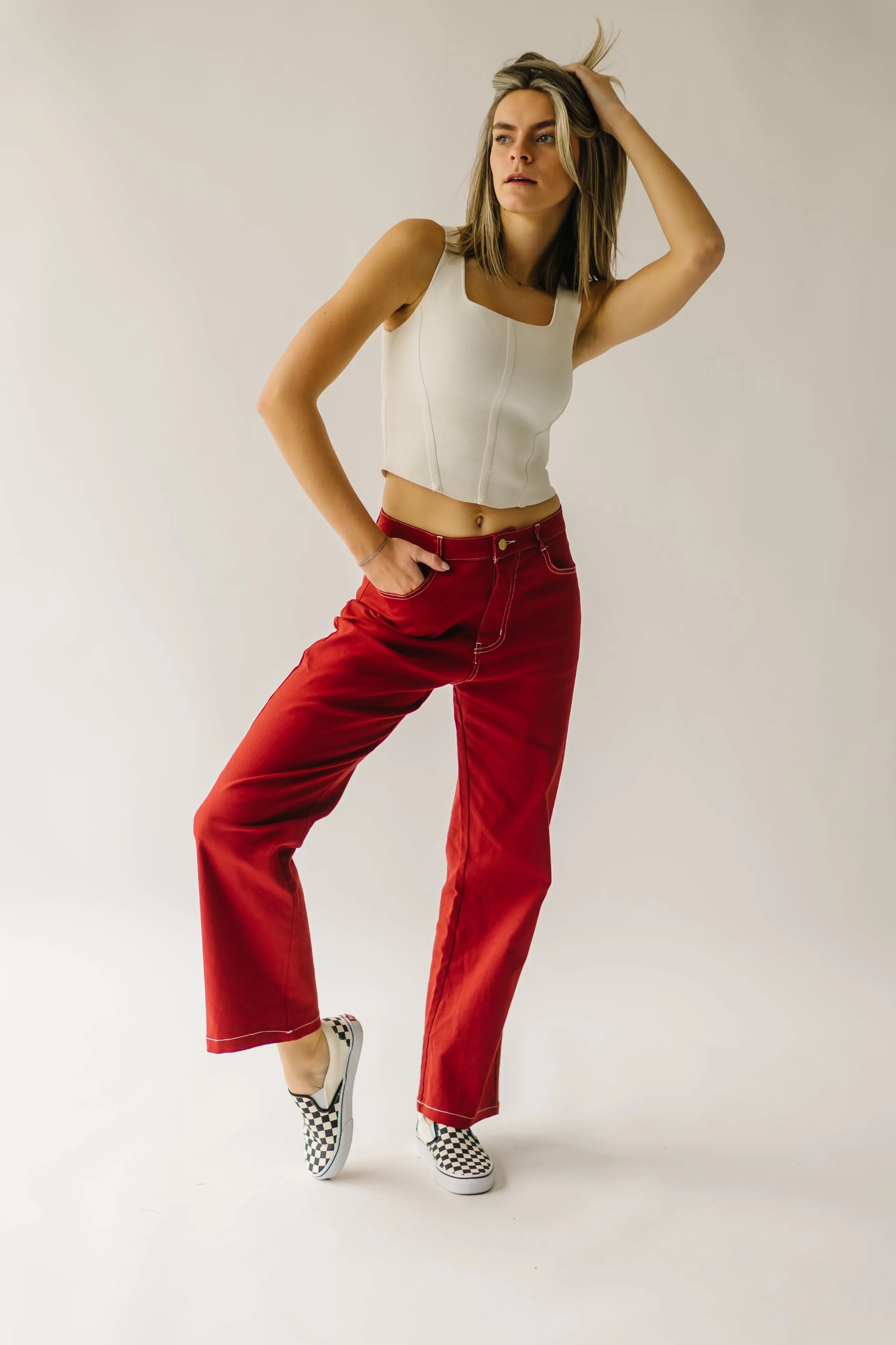 The Koehler High Waisted Wide Leg Pant in Brick