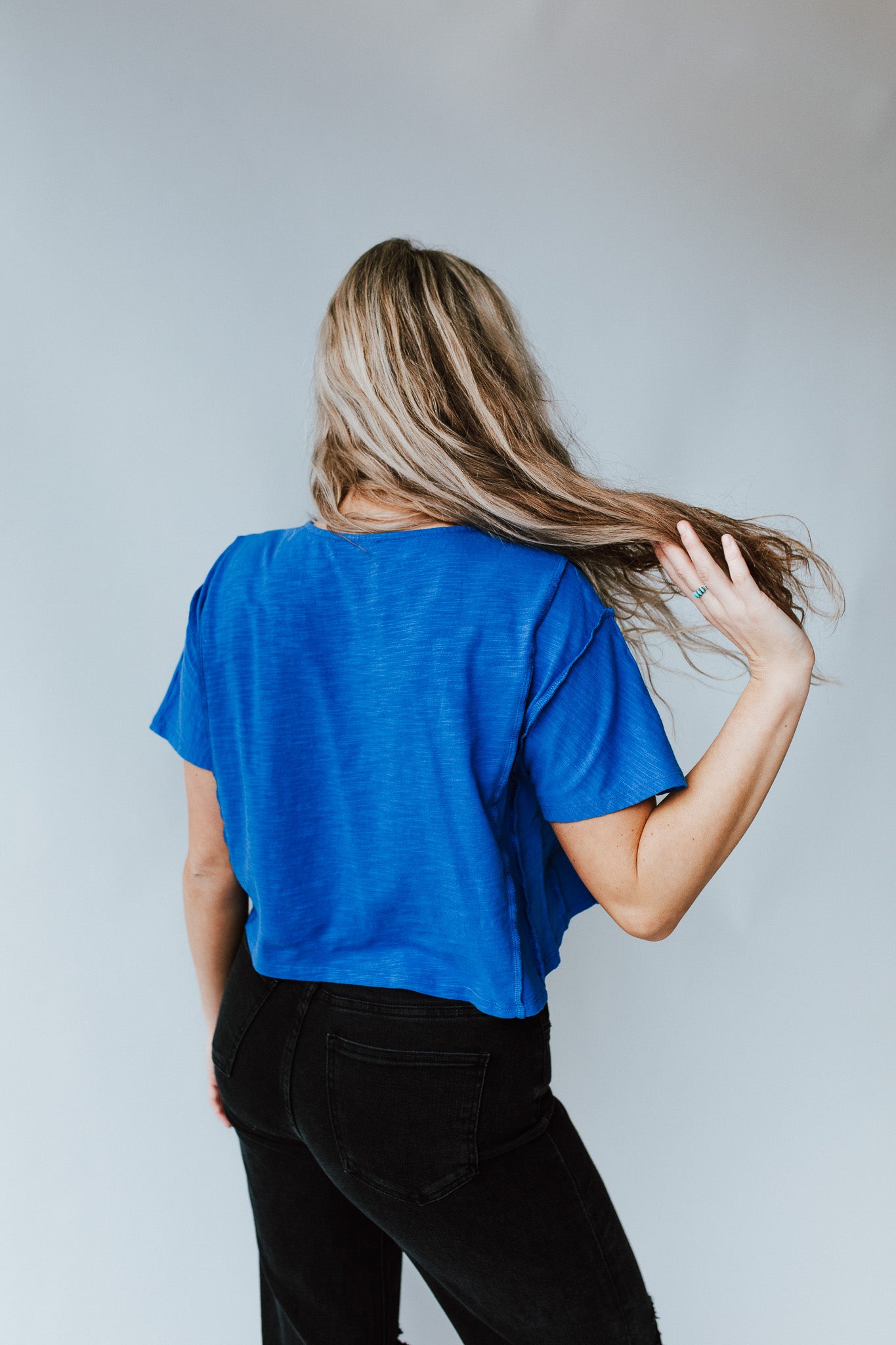 The Marsha Button-Up Tee in Cobalt Blue