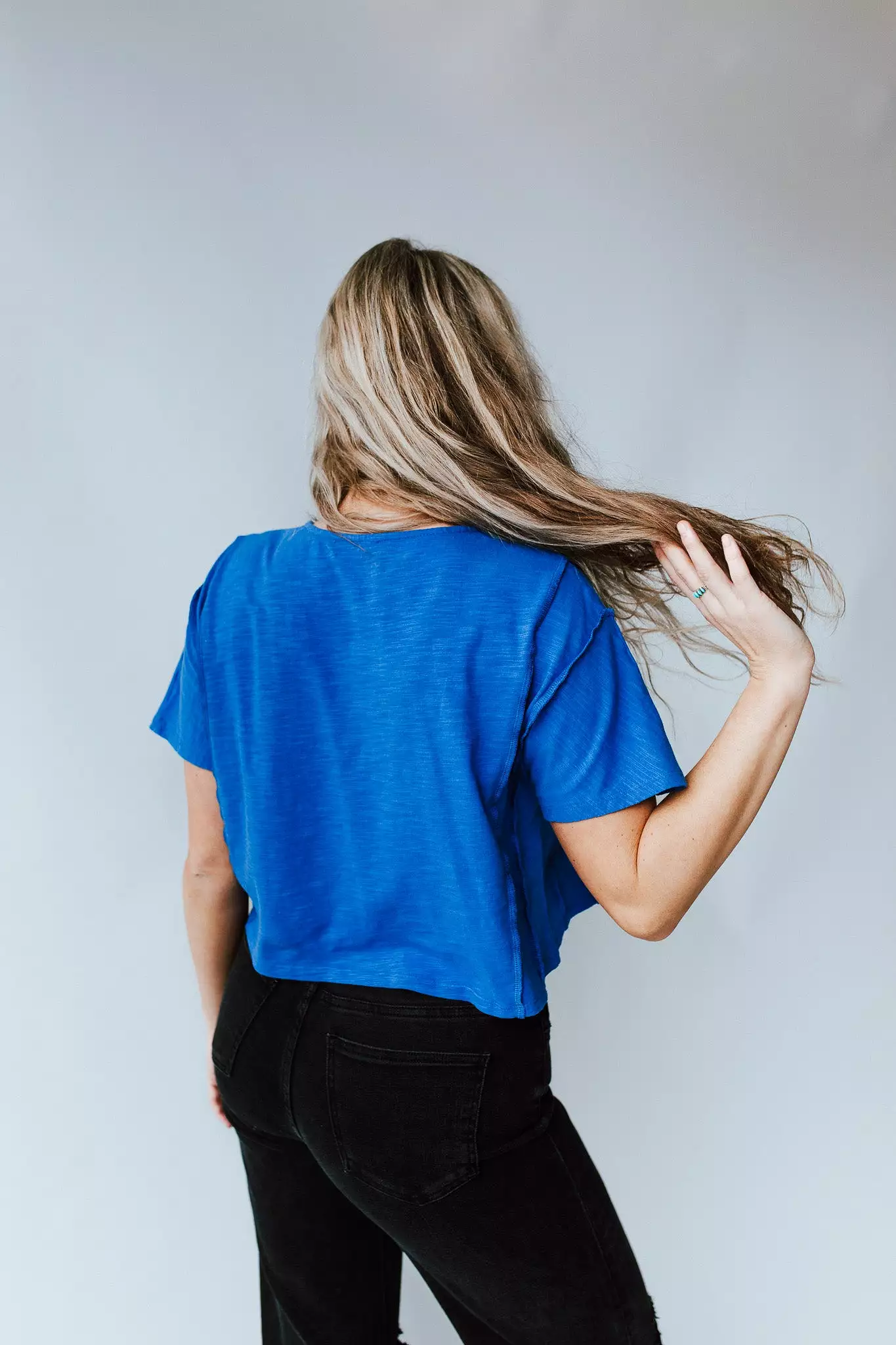 The Marsha Button-Up Tee in Cobalt Blue