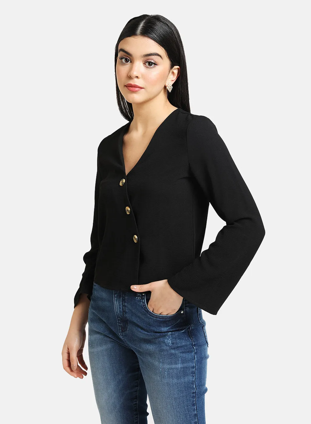 V-Neck Top With Diagonal Placket