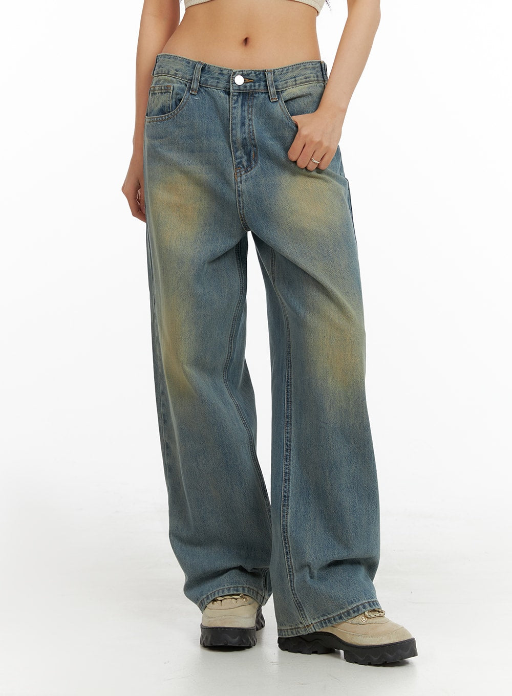 Washed Denim Wide Leg Jeans IA417