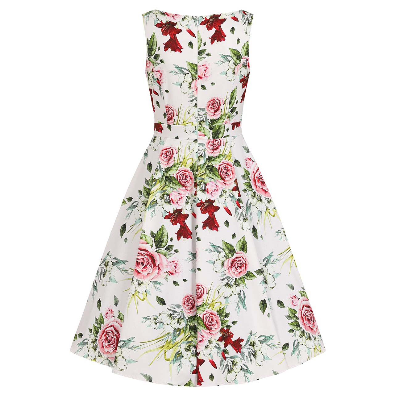 White Floral Print Vintage Rockabilly 50s Swing Dress