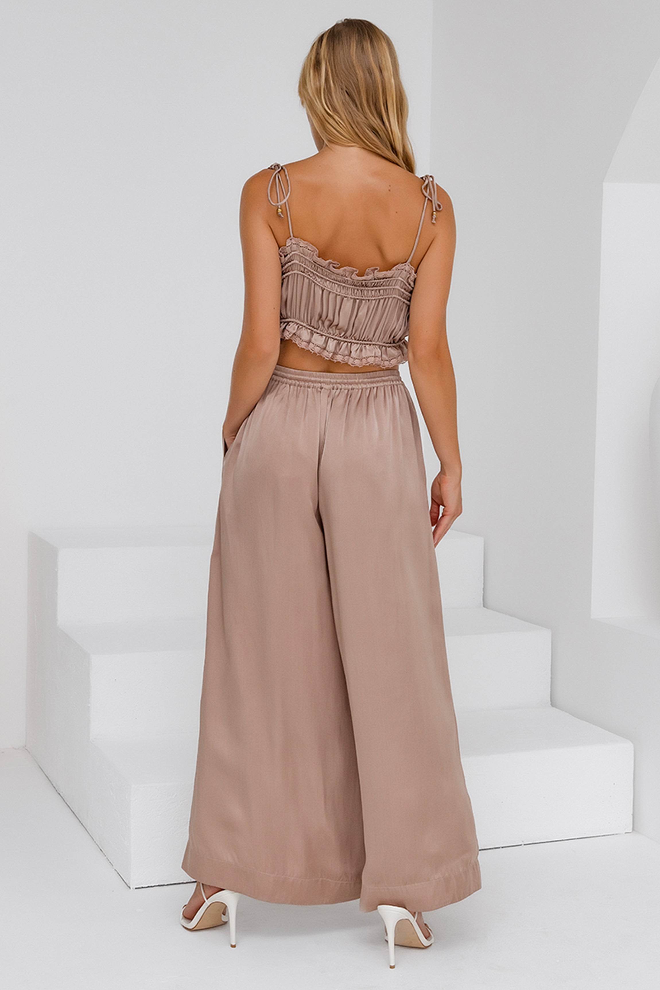 Wide Leg Drawstring Pant - Light Taupe